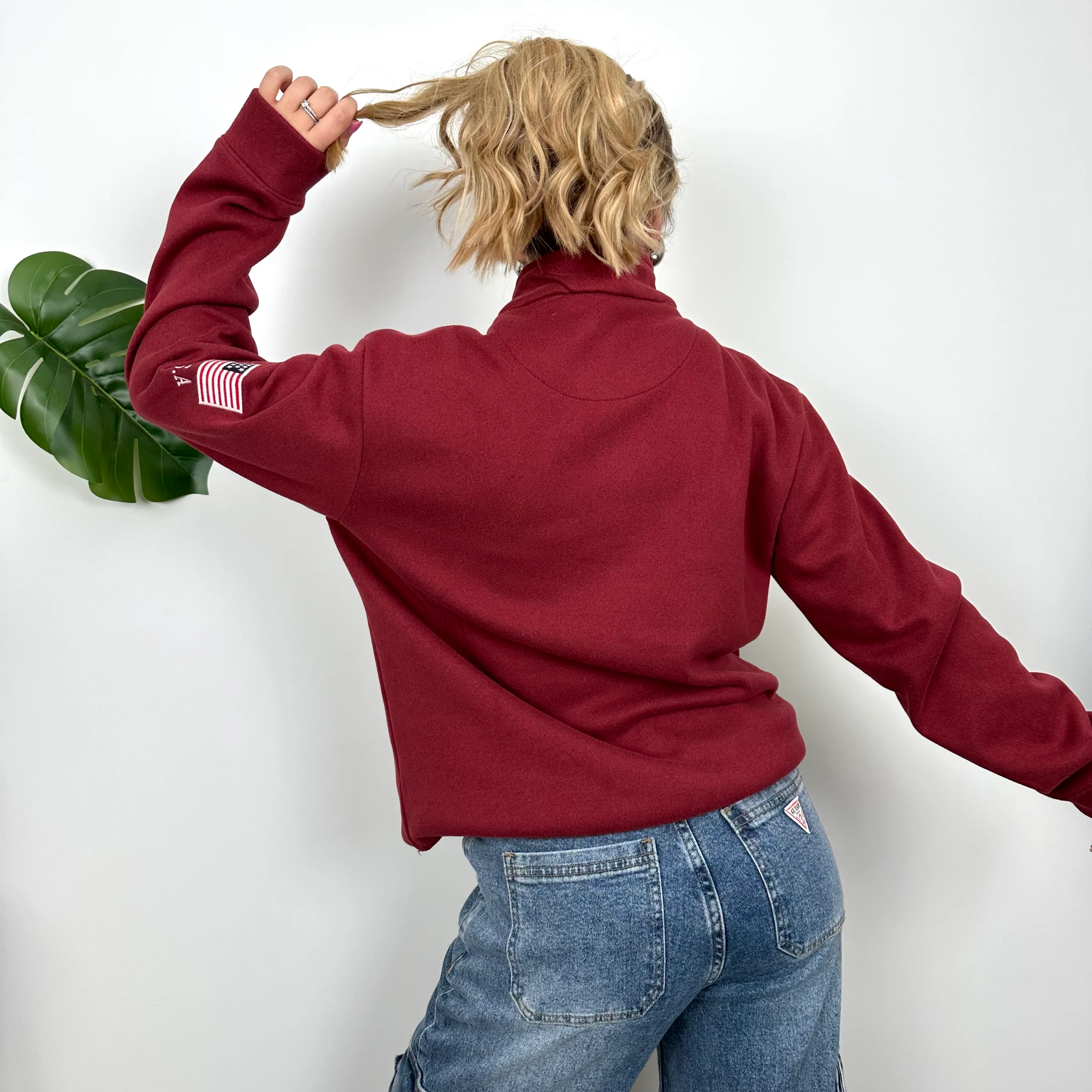Polo Ralph Lauren Maroon Embroidered Spell Out Fleece Quarter Zip (L) - Image 5