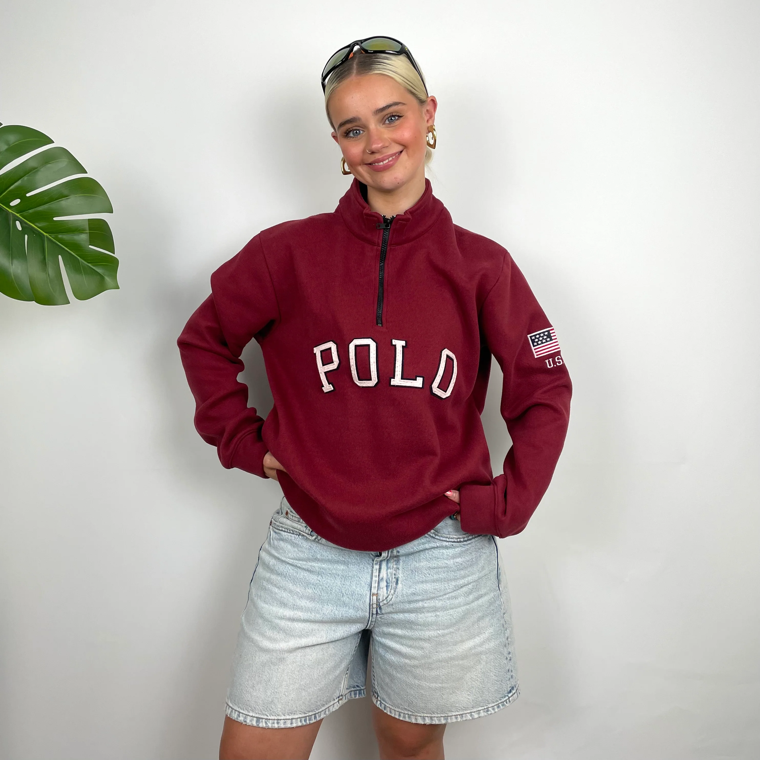 Polo Ralph Lauren Maroon Embroidered Spell Out Fleece Quarter Zip (L) - Image 2