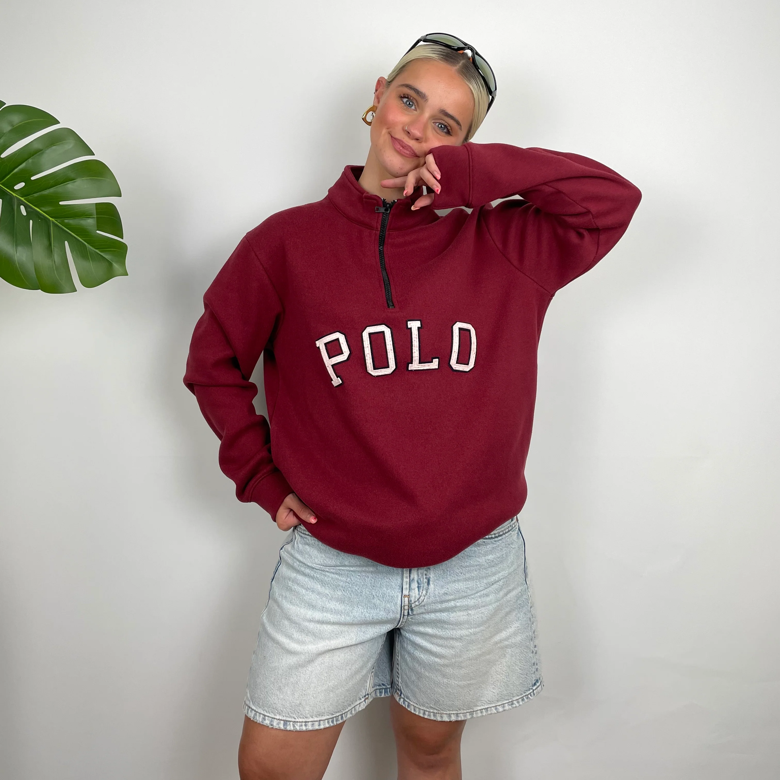 Polo Ralph Lauren Maroon Embroidered Spell Out Fleece Quarter Zip (L) - Image 3