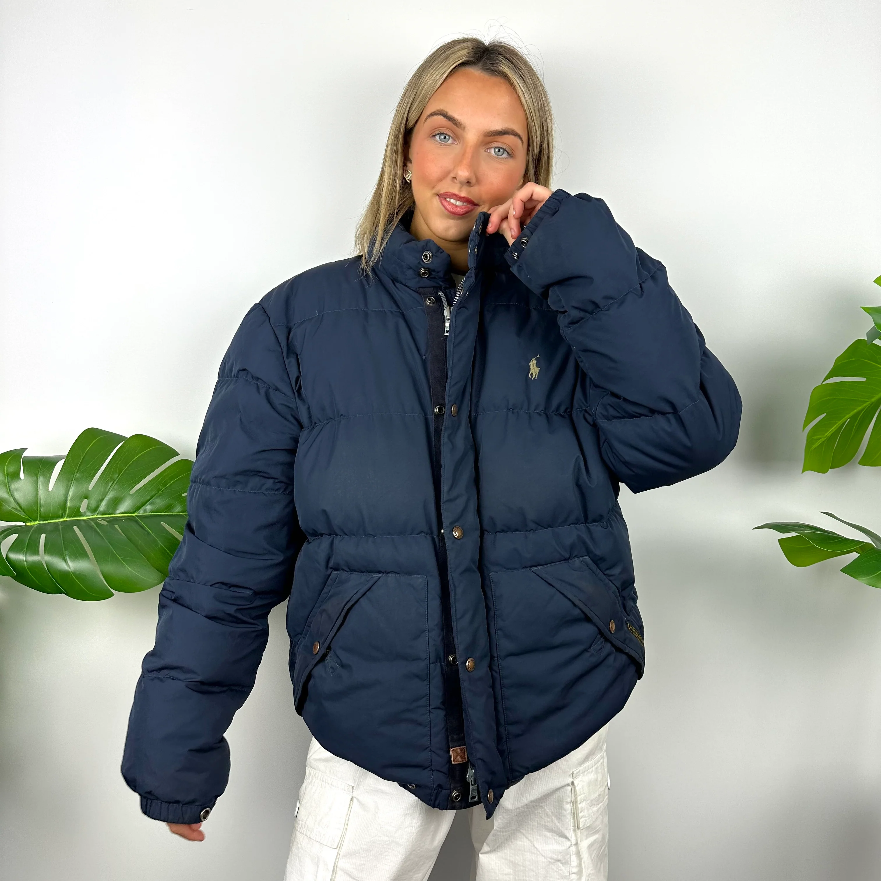 Polo Ralph Lauren Navy Embroidered Logo Puffer Jacket (L) - Image 3