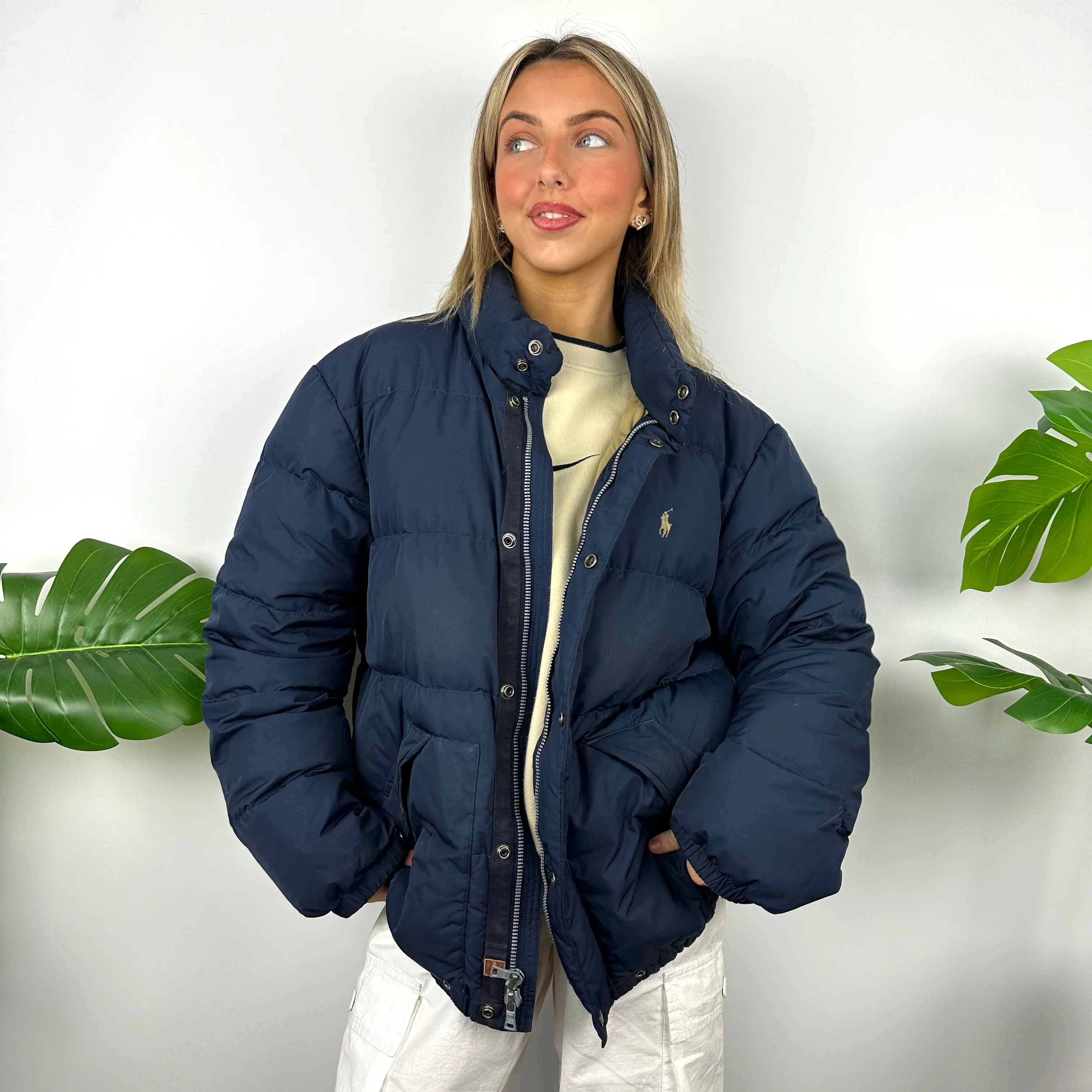 Polo Ralph Lauren Navy Embroidered Logo Puffer Jacket (L) - Image 5
