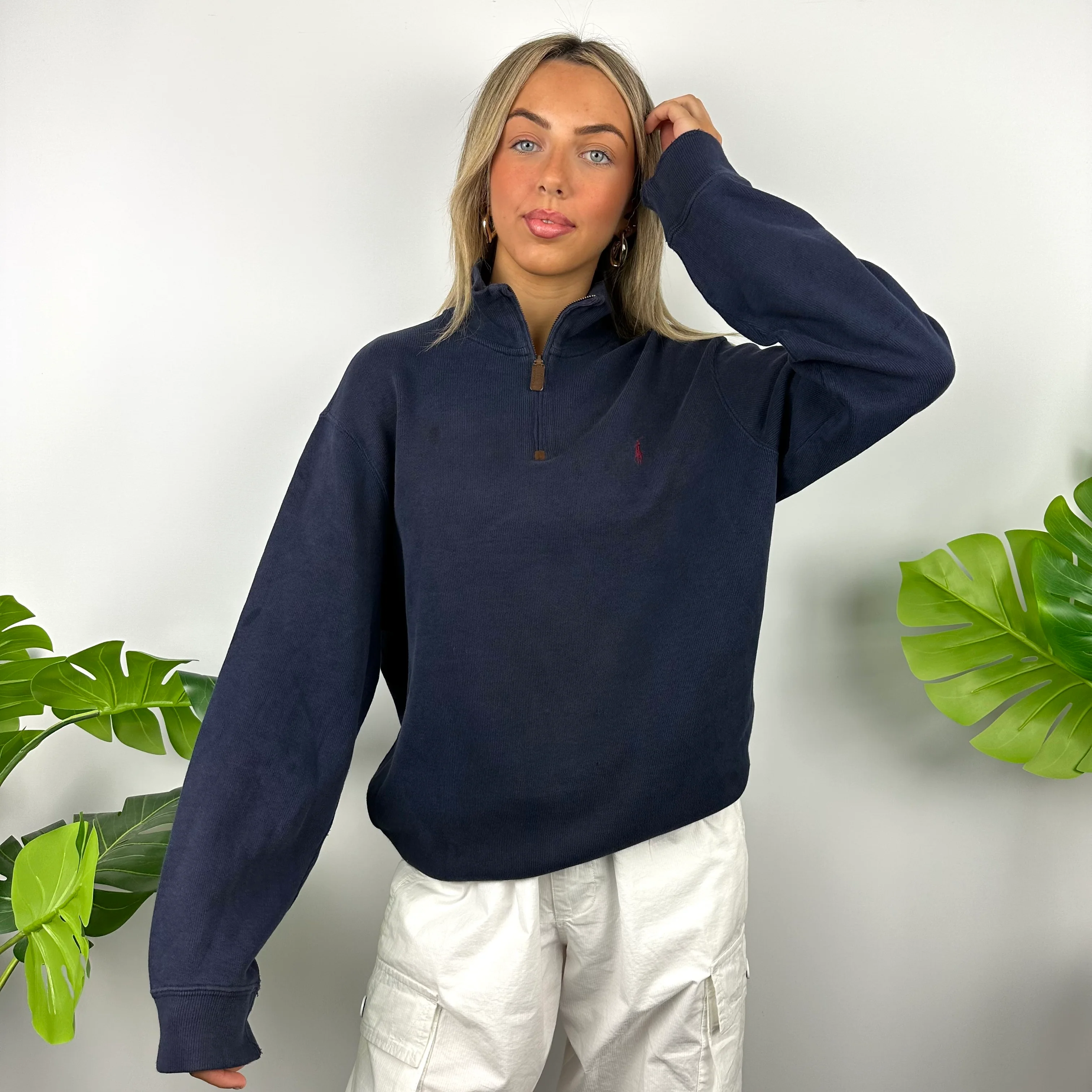 Polo Ralph Lauren Navy Embroidered Logo Quarter Zip (L)