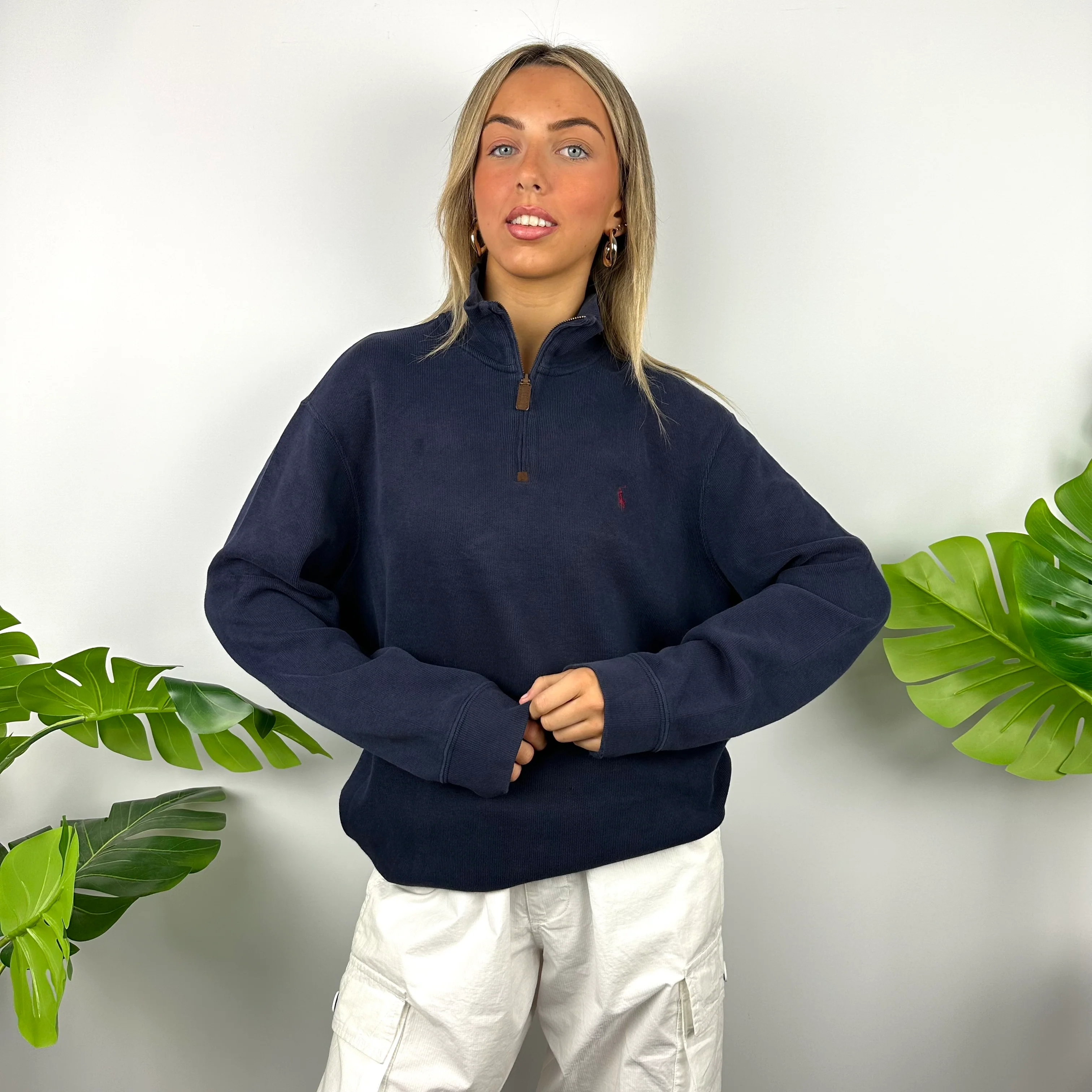 Polo Ralph Lauren Navy Embroidered Logo Quarter Zip (L) - Image 2