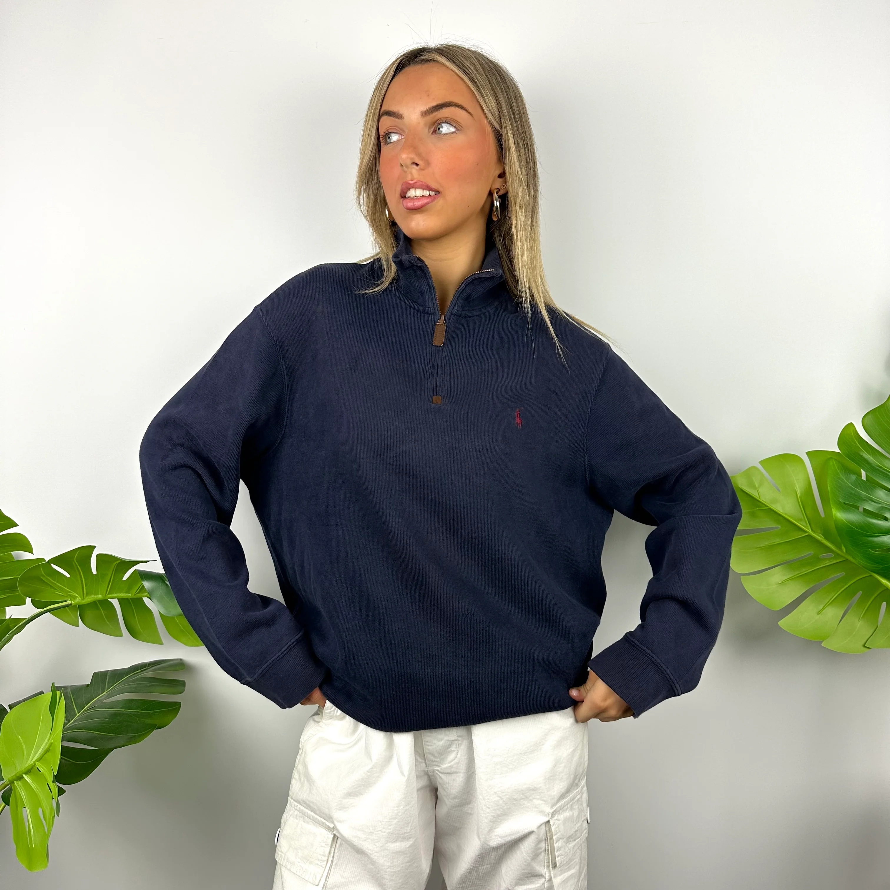 Polo Ralph Lauren Navy Embroidered Logo Quarter Zip (L) - Image 3