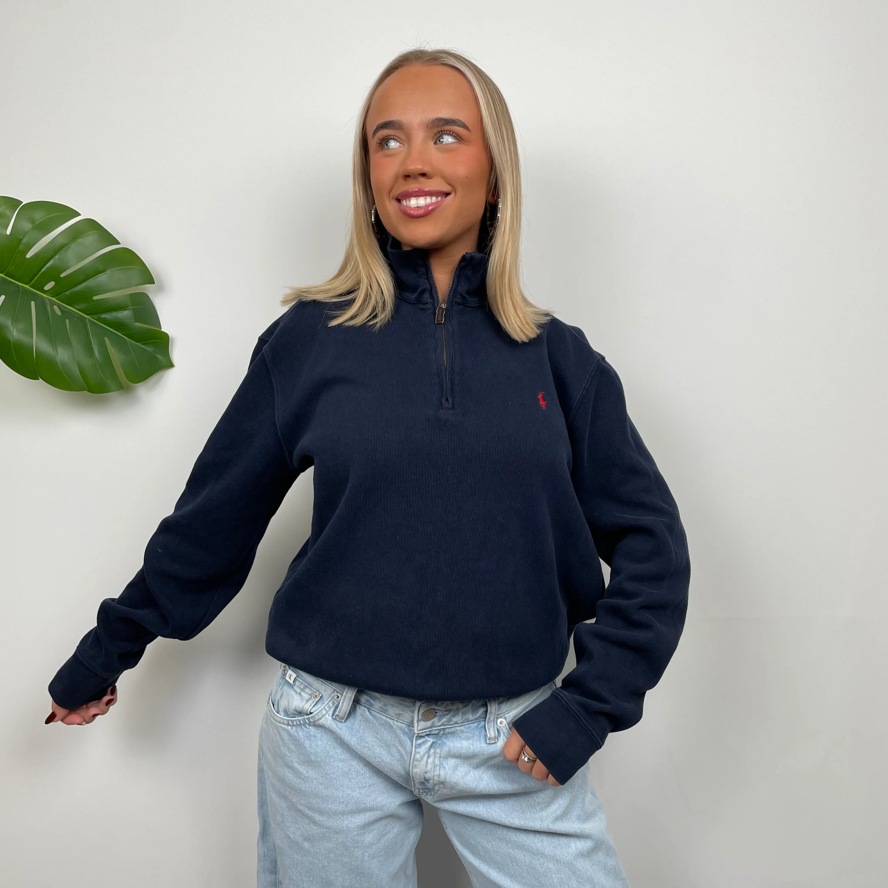 Polo Ralph Lauren Navy Embroidered Logo Quarter Zip Sweatshirt (M) - Image 5