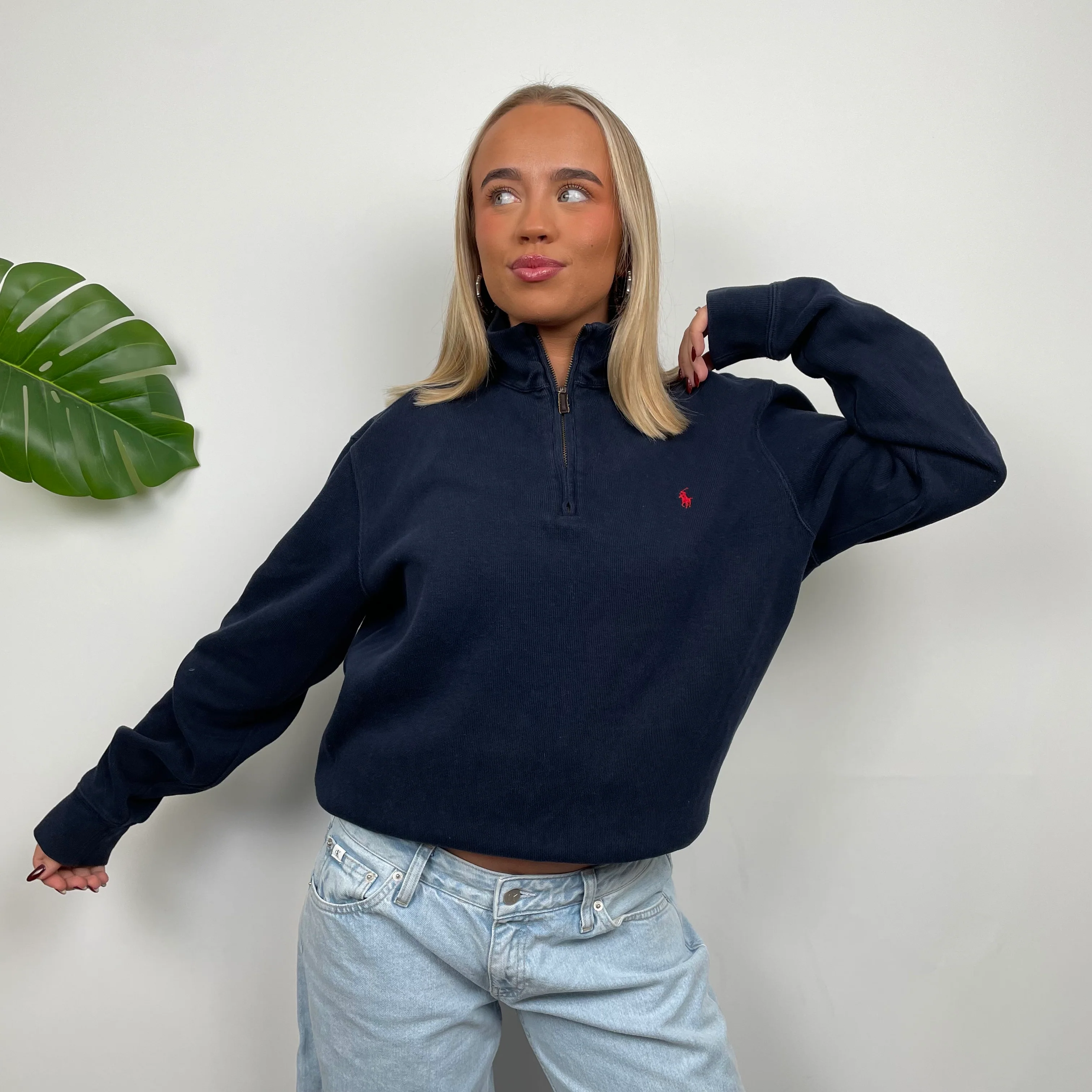 Polo Ralph Lauren Navy Embroidered Logo Quarter Zip Sweatshirt (M) - Image 6