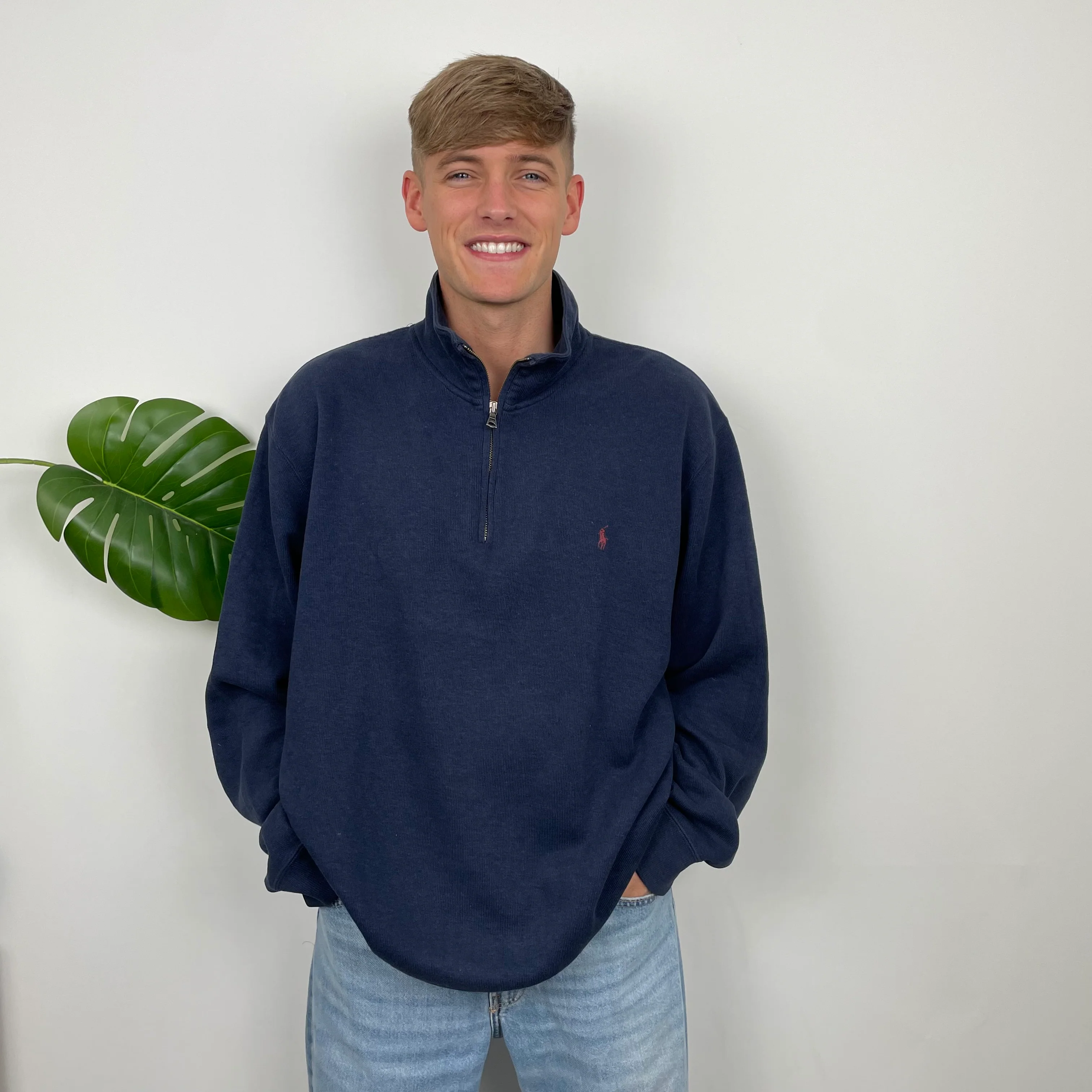 Polo Ralph Lauren Navy Embroidered Logo Quarter Zip Sweatshirt (XL) - Image 2