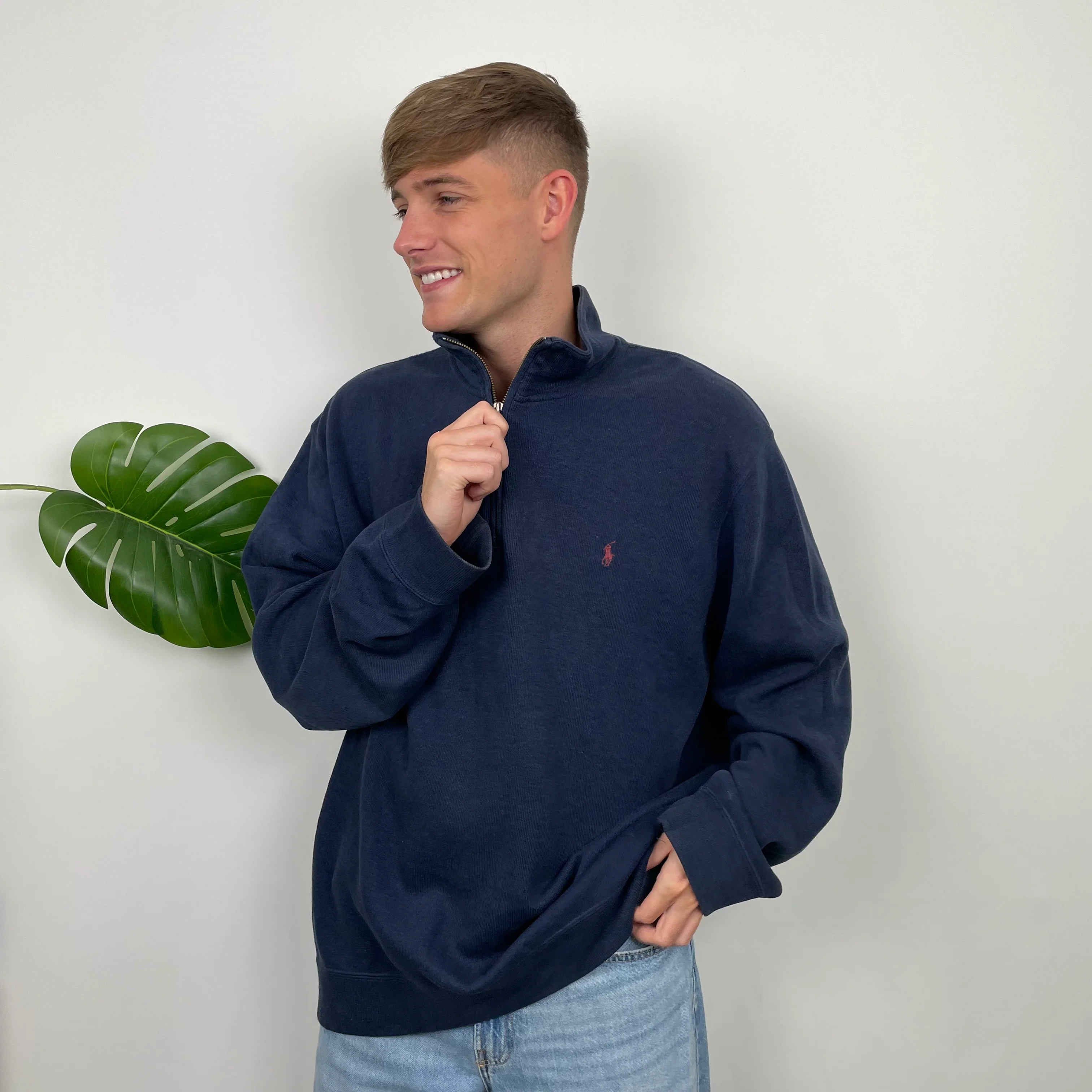 Polo Ralph Lauren Navy Embroidered Logo Quarter Zip Sweatshirt (XL) - Image 4