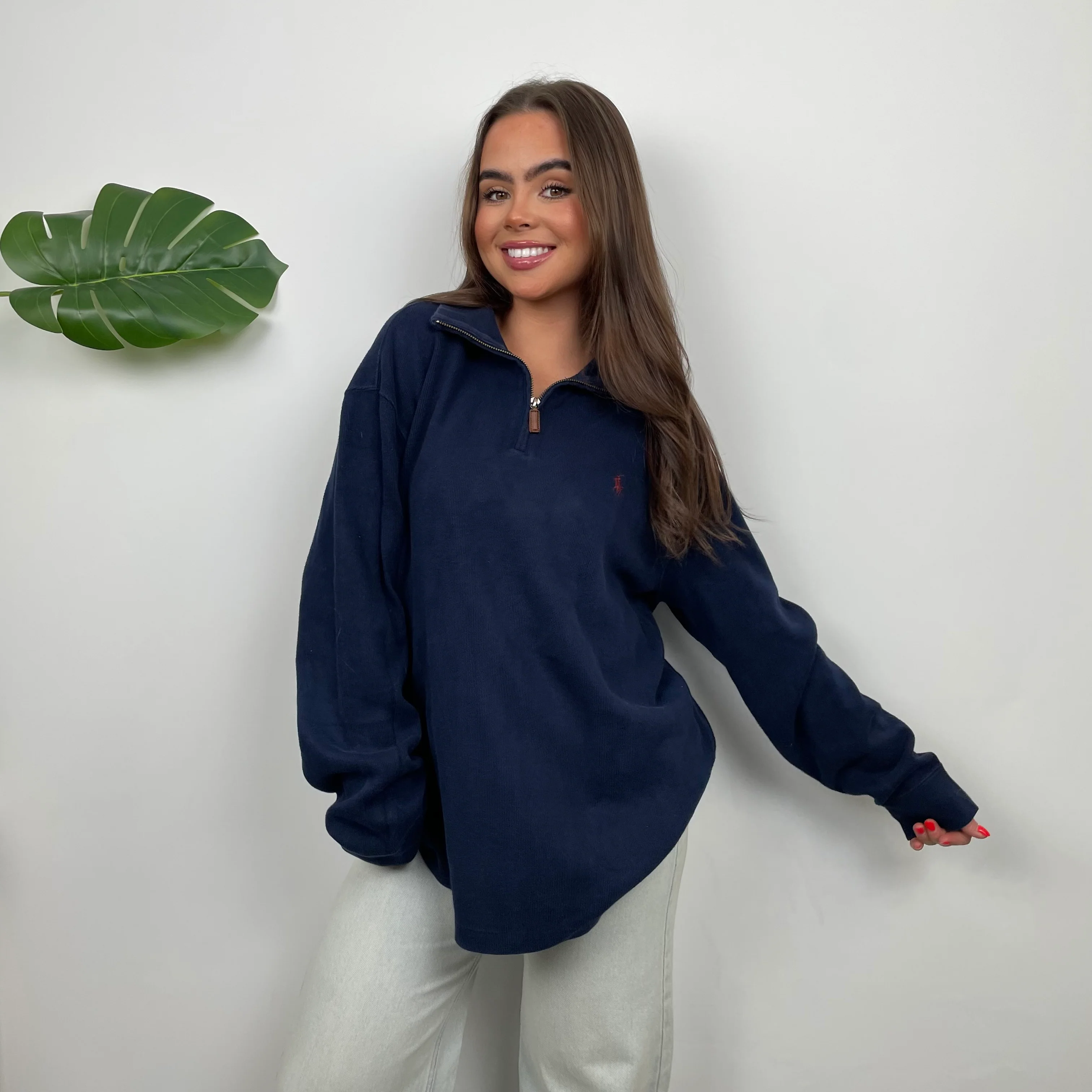 Polo Ralph Lauren Navy Embroidered Logo Quarter Zip Sweatshirt (L) - Image 3