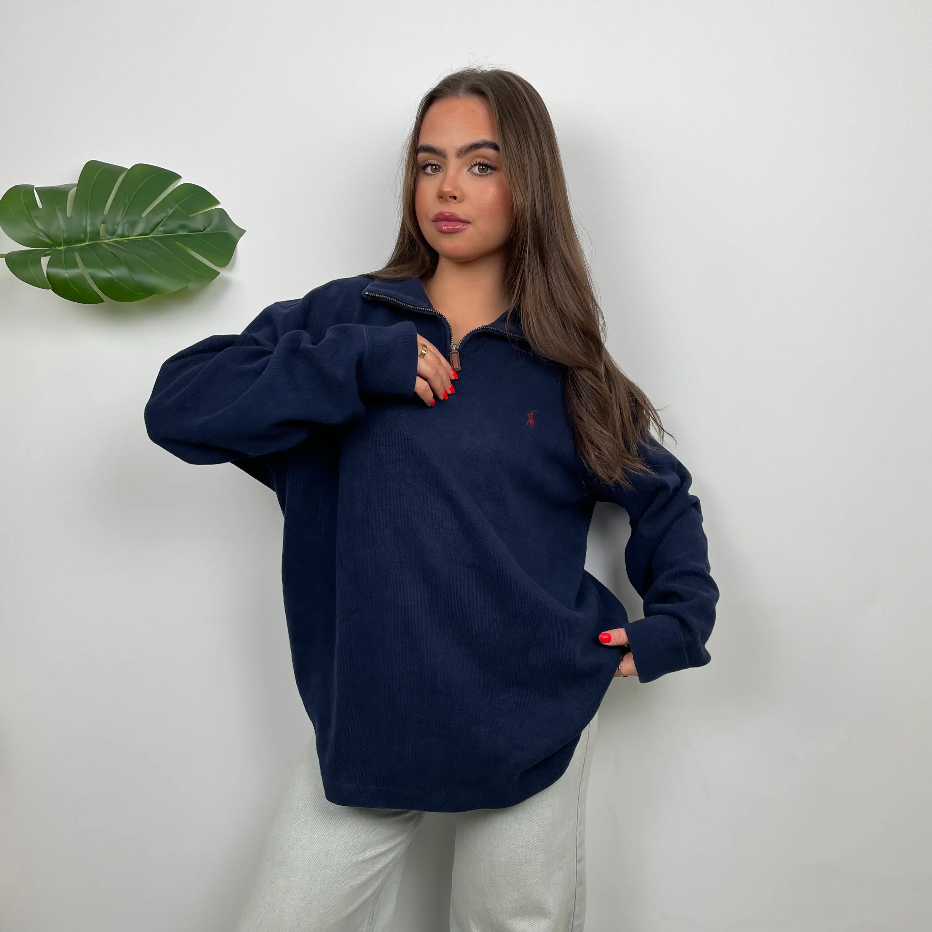 Polo Ralph Lauren Navy Embroidered Logo Quarter Zip Sweatshirt (L) - Image 4