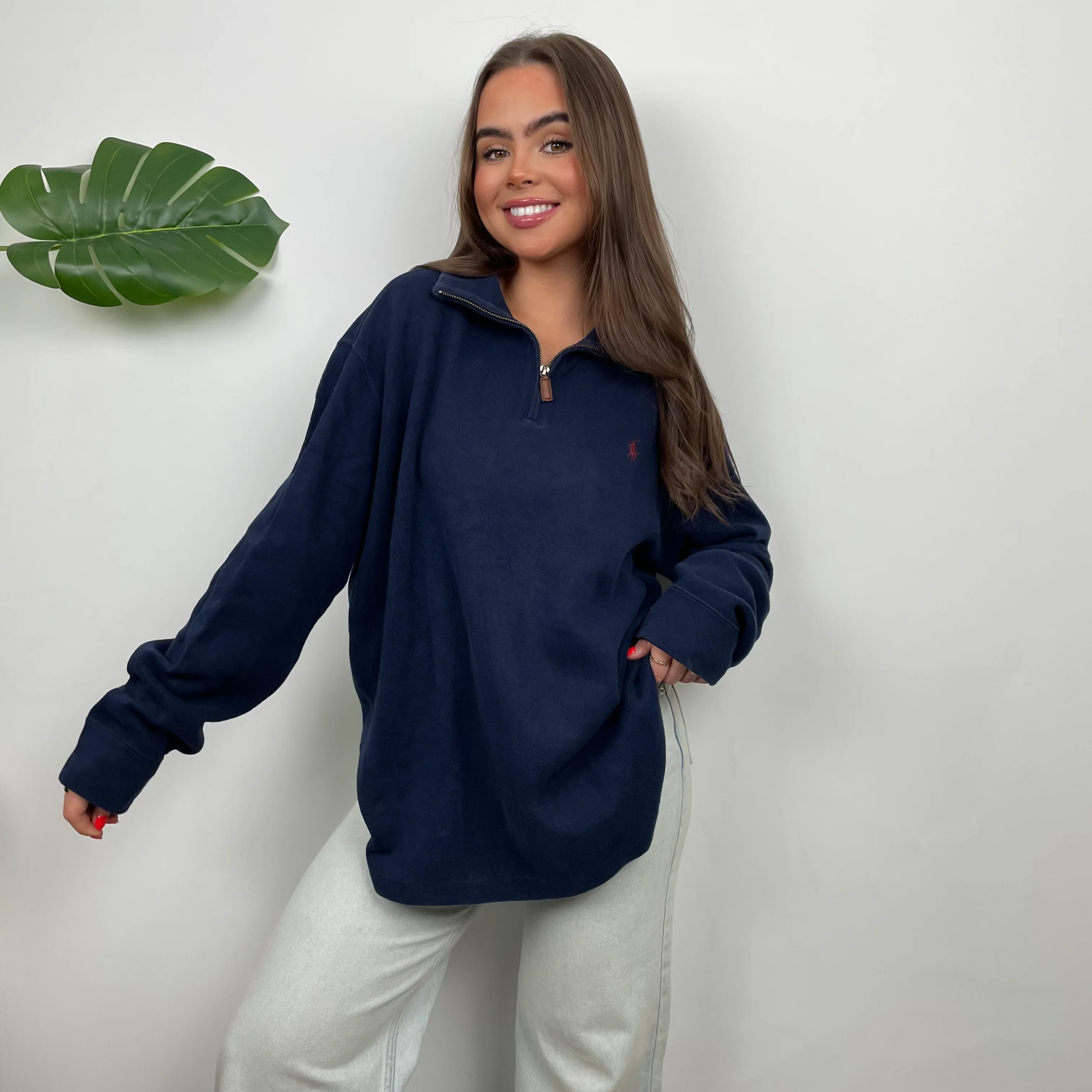 Polo Ralph Lauren Navy Embroidered Logo Quarter Zip Sweatshirt (L) - Image 7