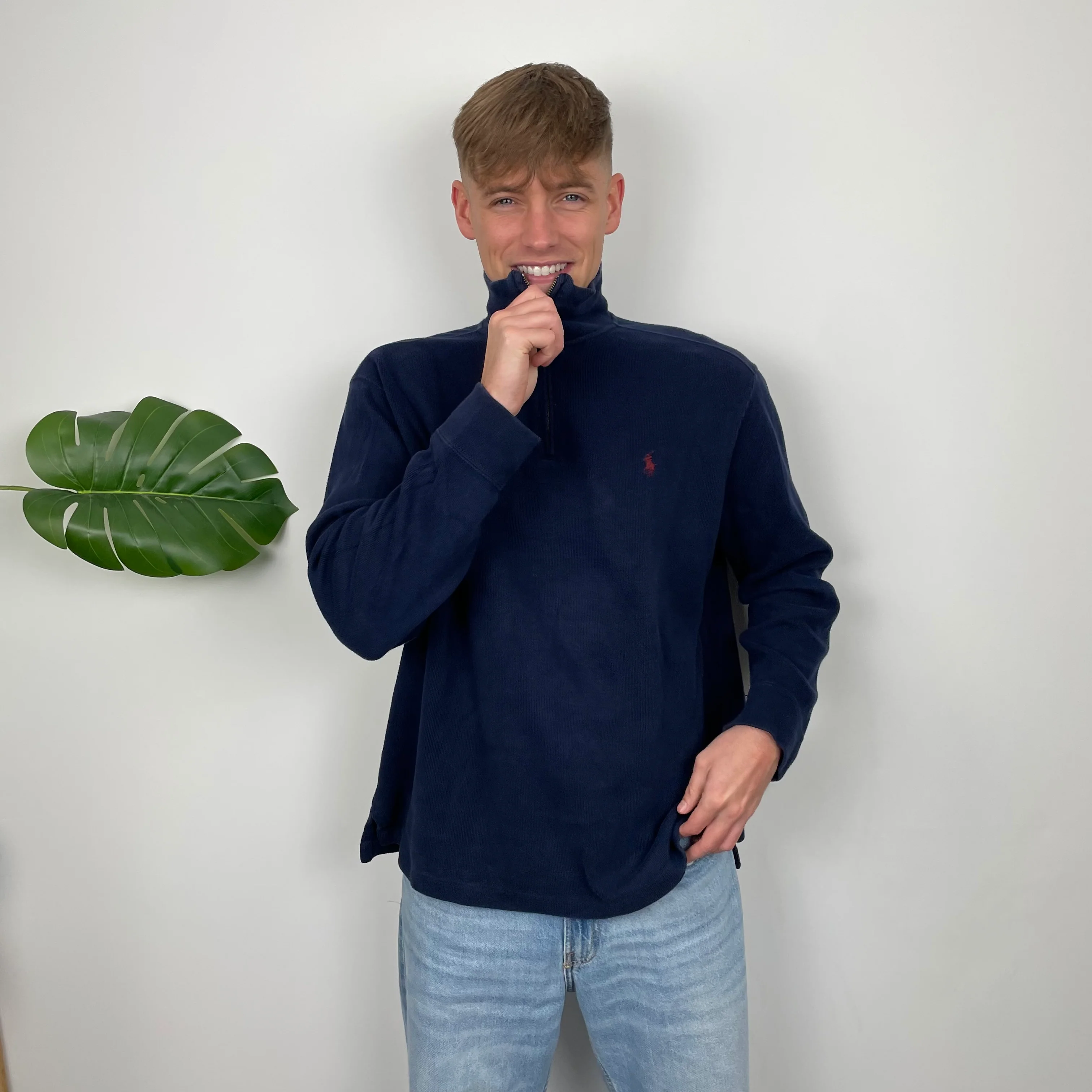 Polo Ralph Lauren Navy Embroidered Logo Quarter Zip Sweatshirt (L) - Image 2