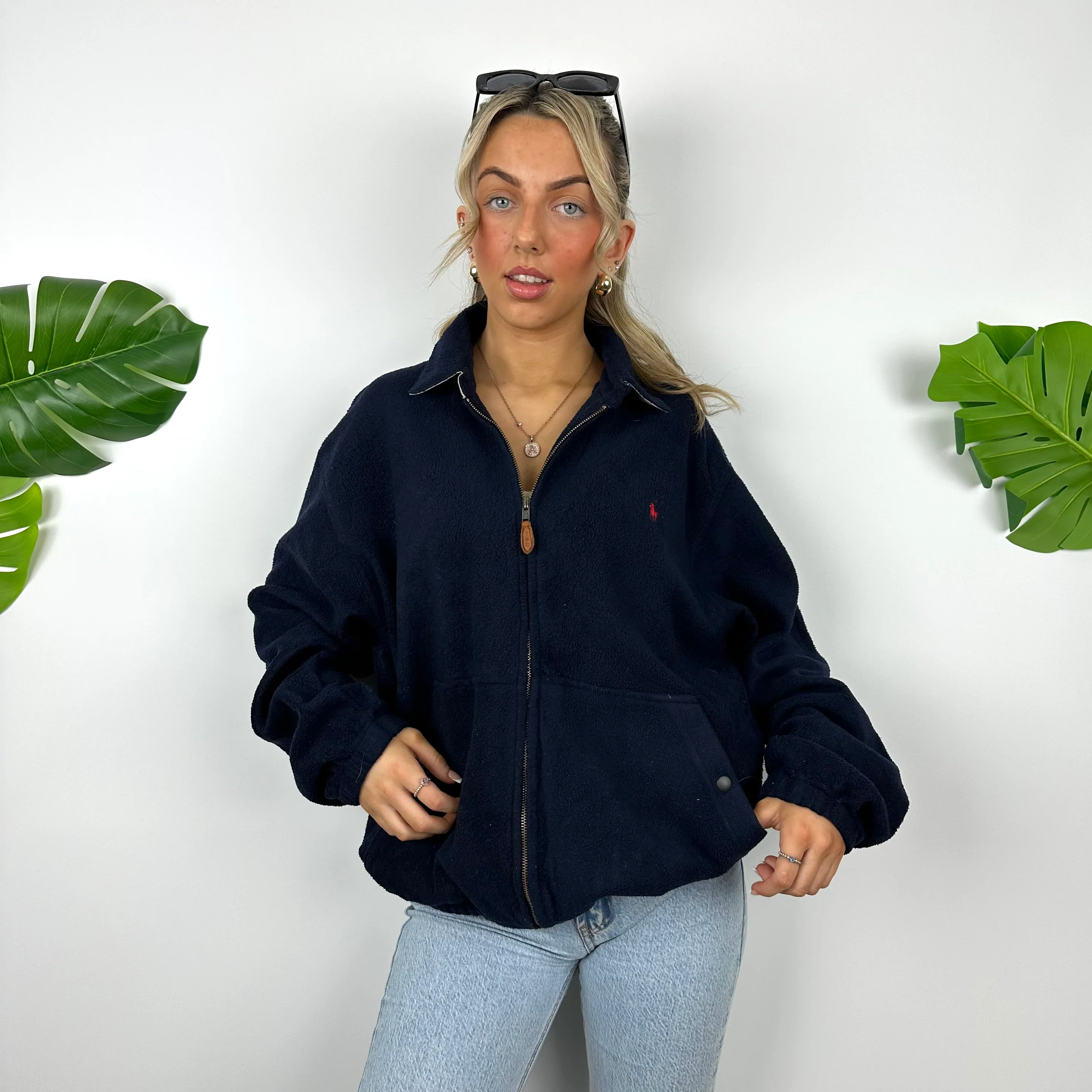 Polo Ralph Lauren Navy Embroidered Logo Teddy Bear Fleece Zip Up Jacket (M) - Image 6