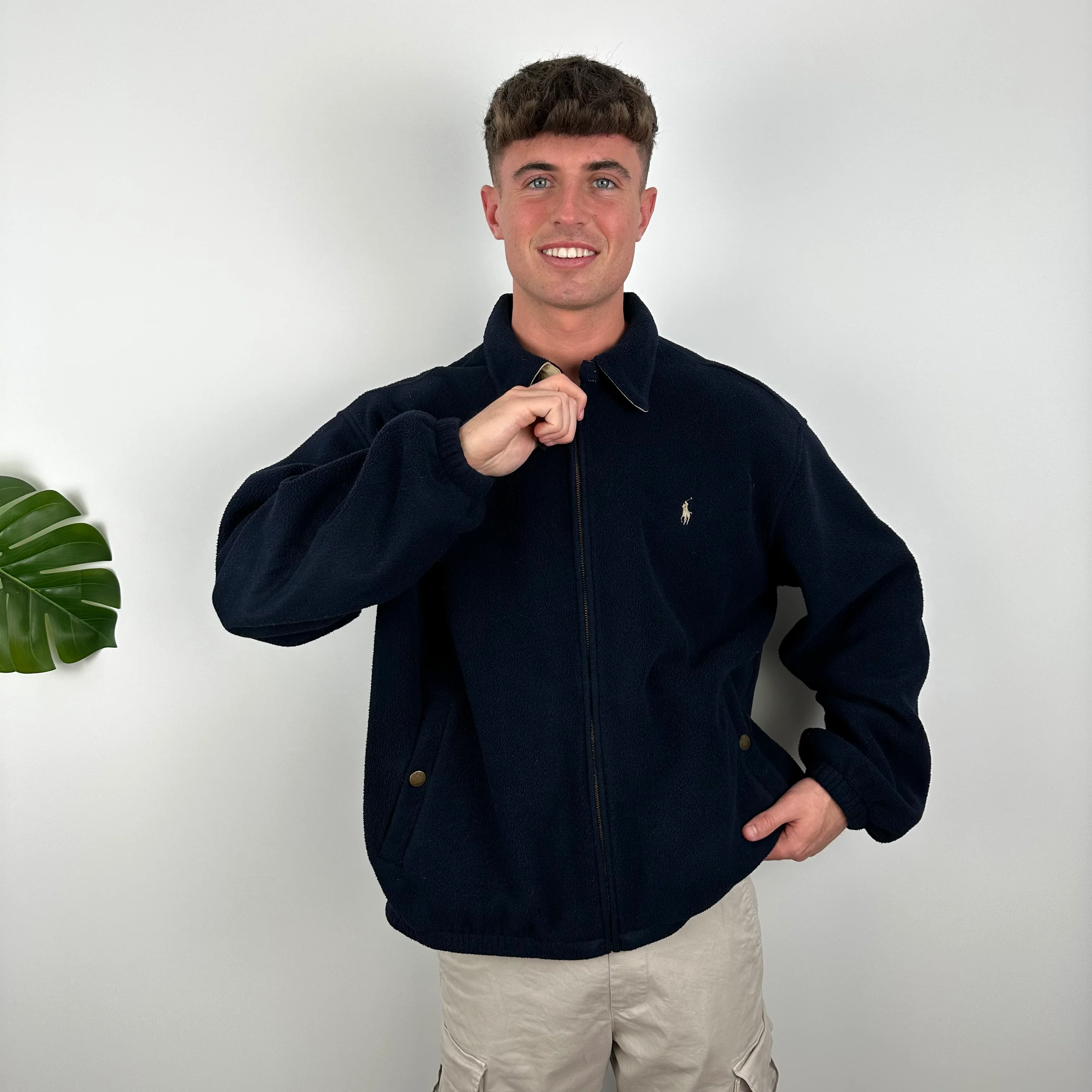 Polo Ralph Lauren Navy Embroidered Logo Teddy Bear Fleece Zip Up Jacket (XL) - Image 3