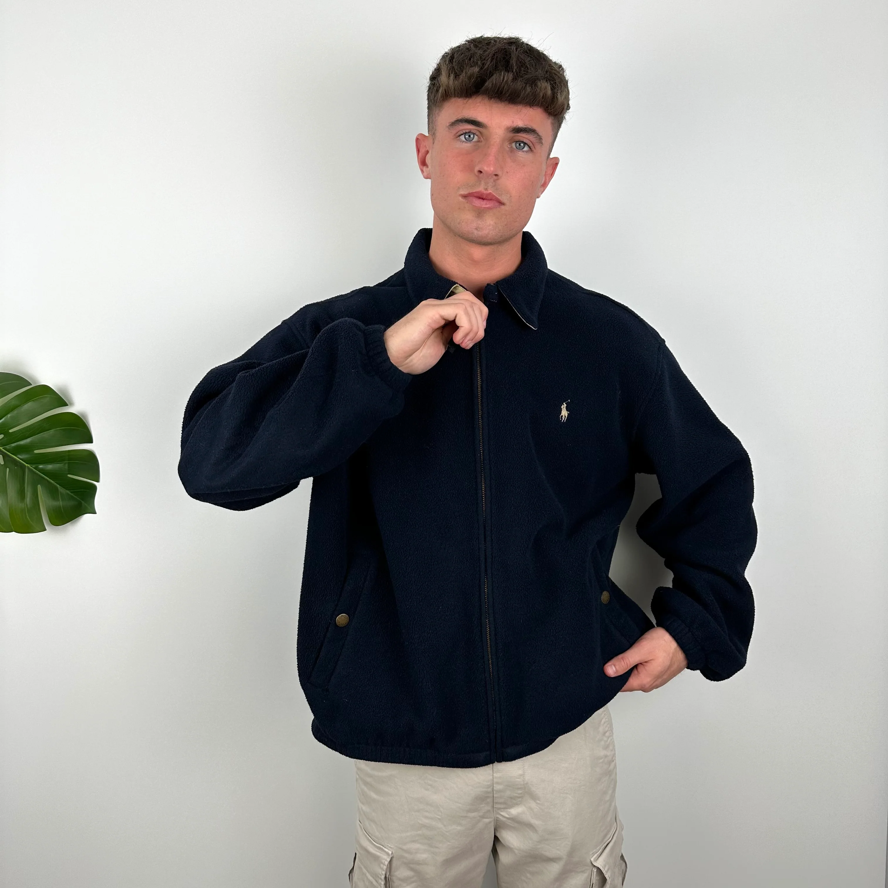 Polo Ralph Lauren Navy Embroidered Logo Teddy Bear Fleece Zip Up Jacket (XL) - Image 6