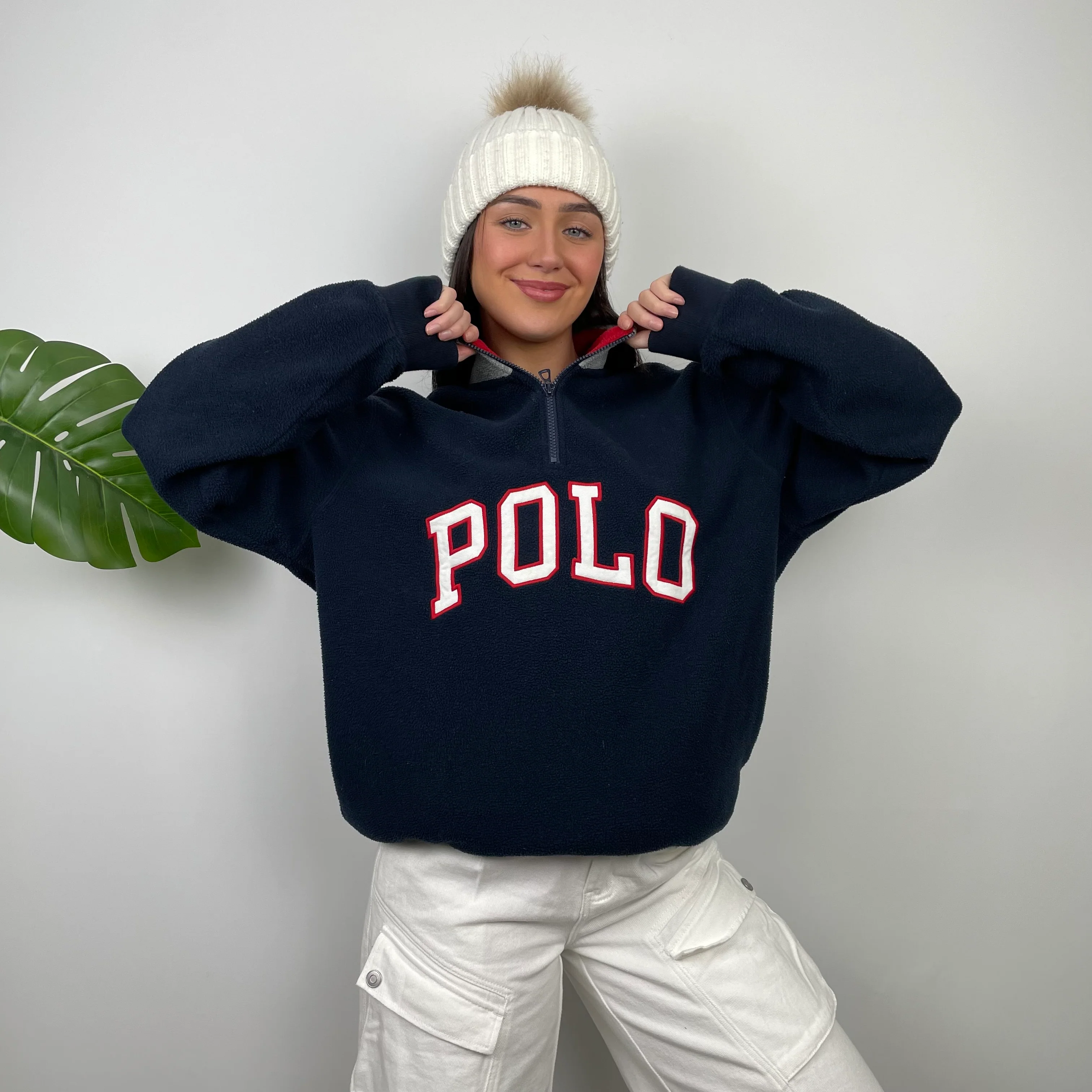 Polo Ralph Lauren Navy Embroidered Spell Out Fleece Quarter Zip (M) - Image 4