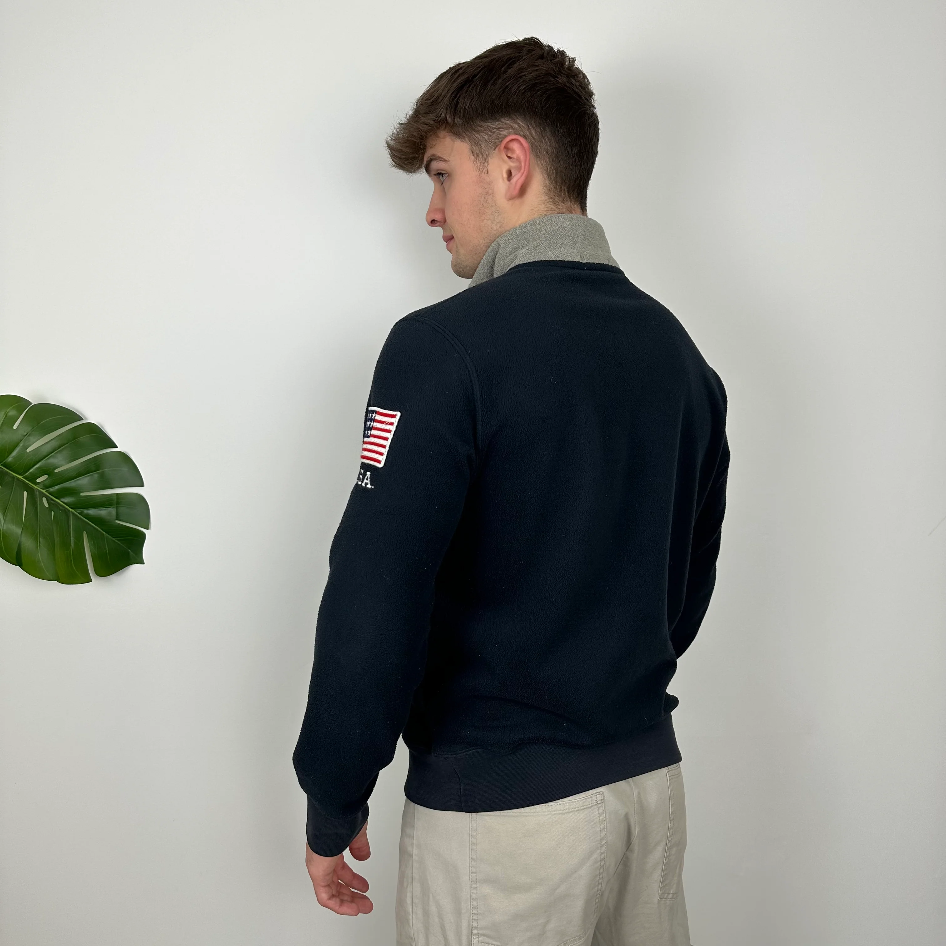 Polo Ralph Lauren Navy Embroidered Spell Out Fleece Quarter Zip (M) - Image 5