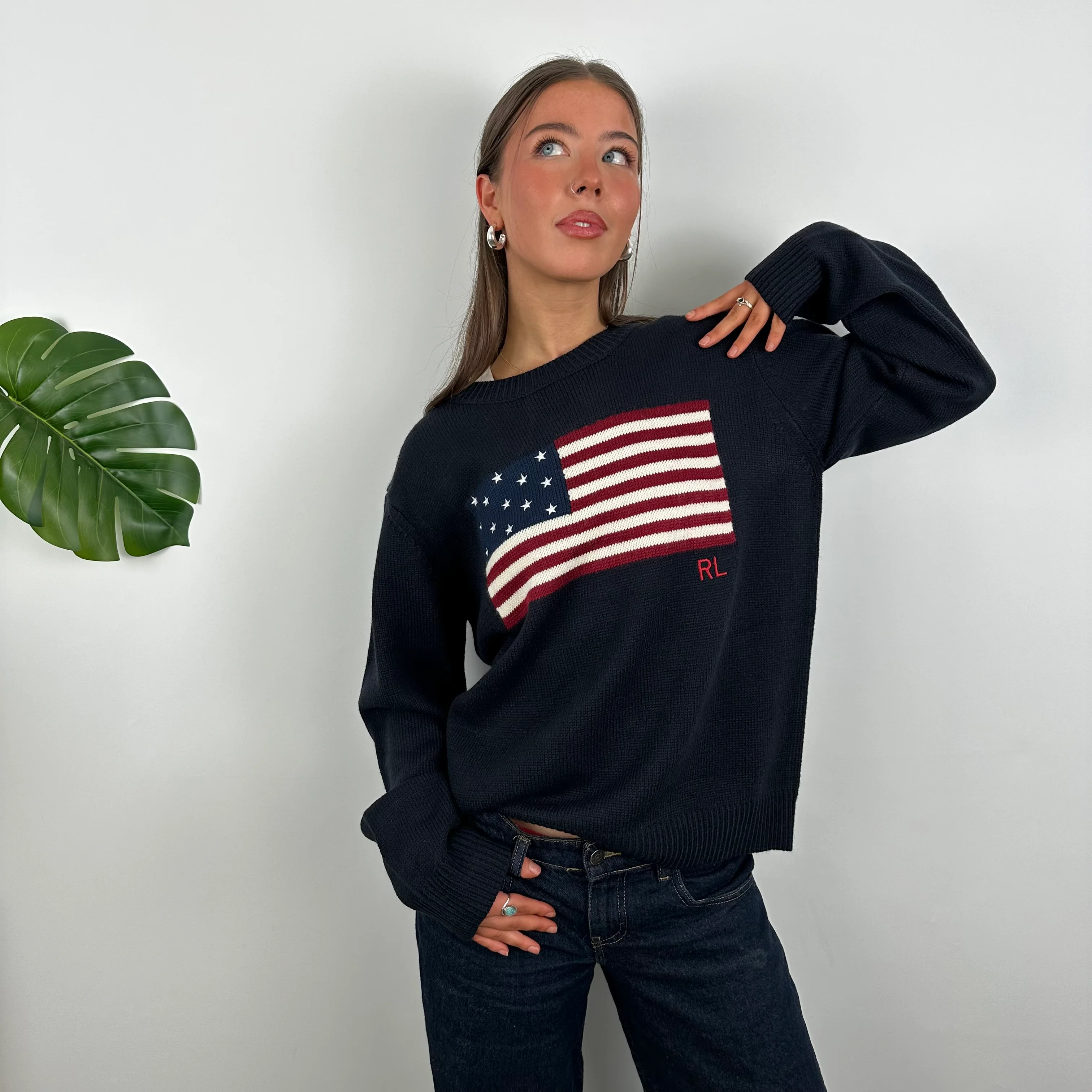 Polo Ralph Lauren Navy Embroidered Spell Out Knitted Sweater (M) - Image 3