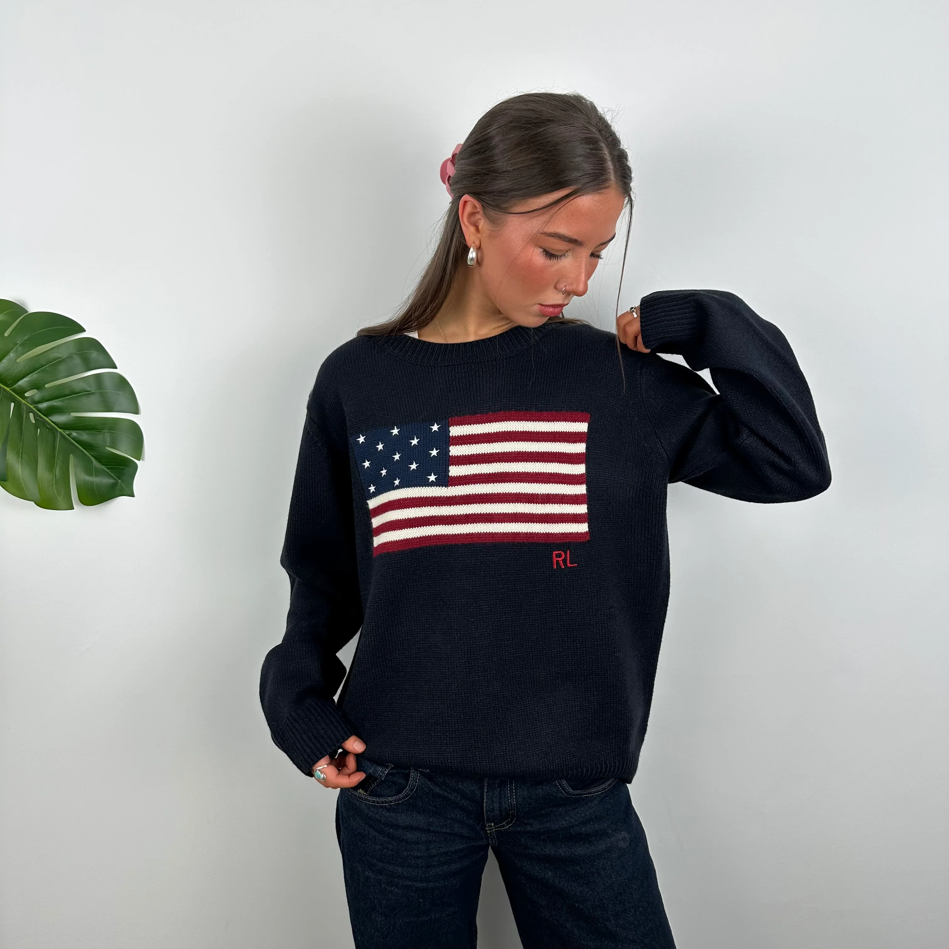 Polo Ralph Lauren Navy Embroidered Spell Out Knitted Sweater (M) - Image 5