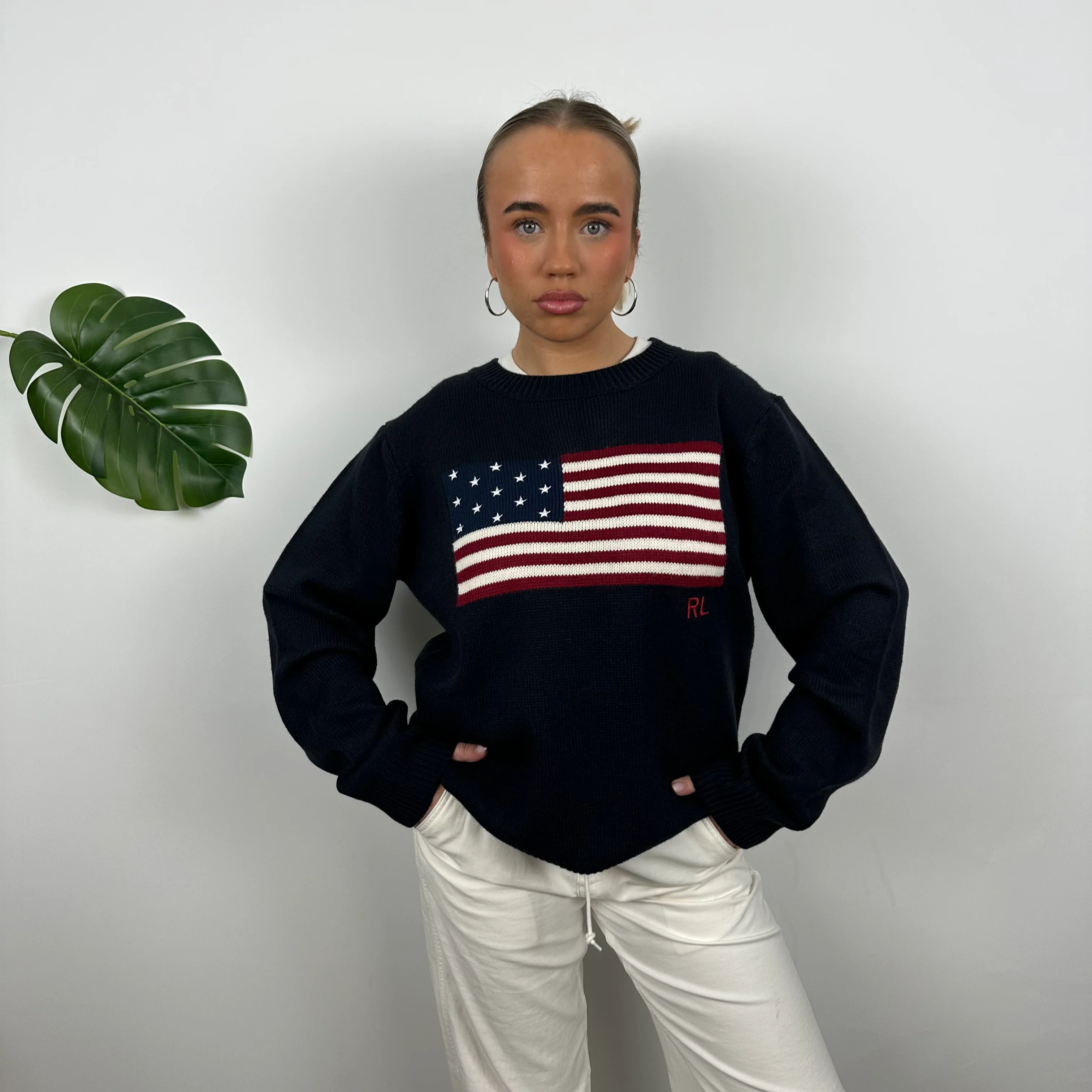 Polo Ralph Lauren Navy Embroidered Spell Out Knitted Sweater (M) - Image 2