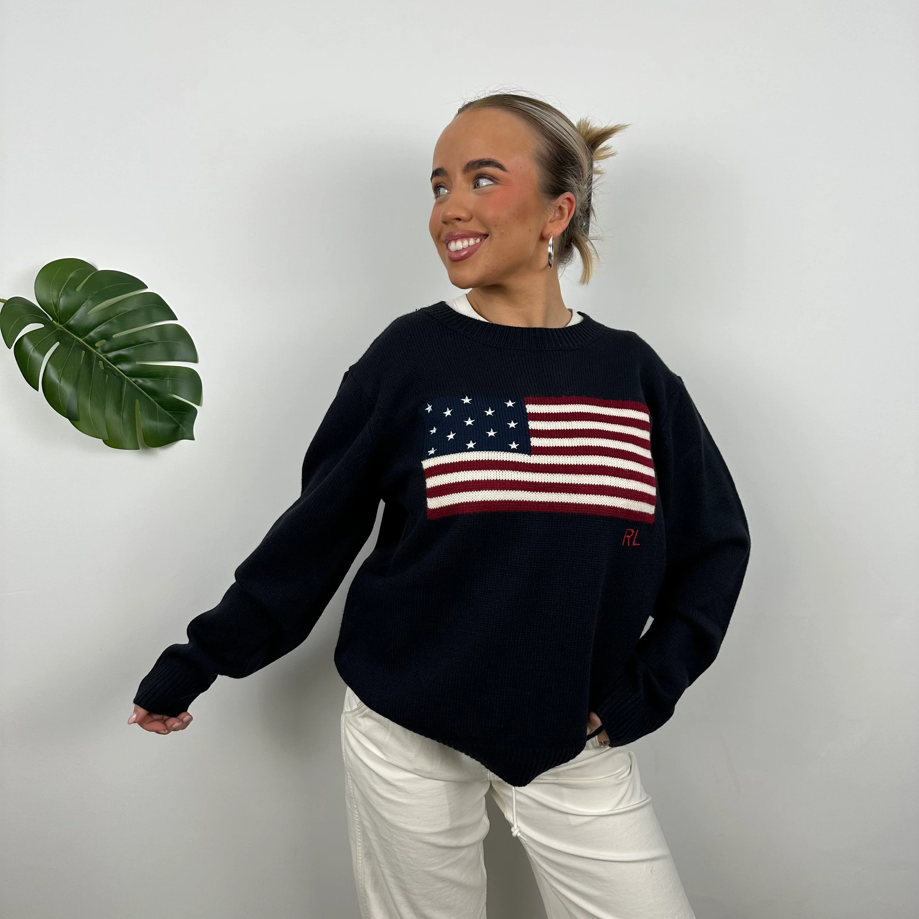 Polo Ralph Lauren Navy Embroidered Spell Out Knitted Sweater (M) - Image 4