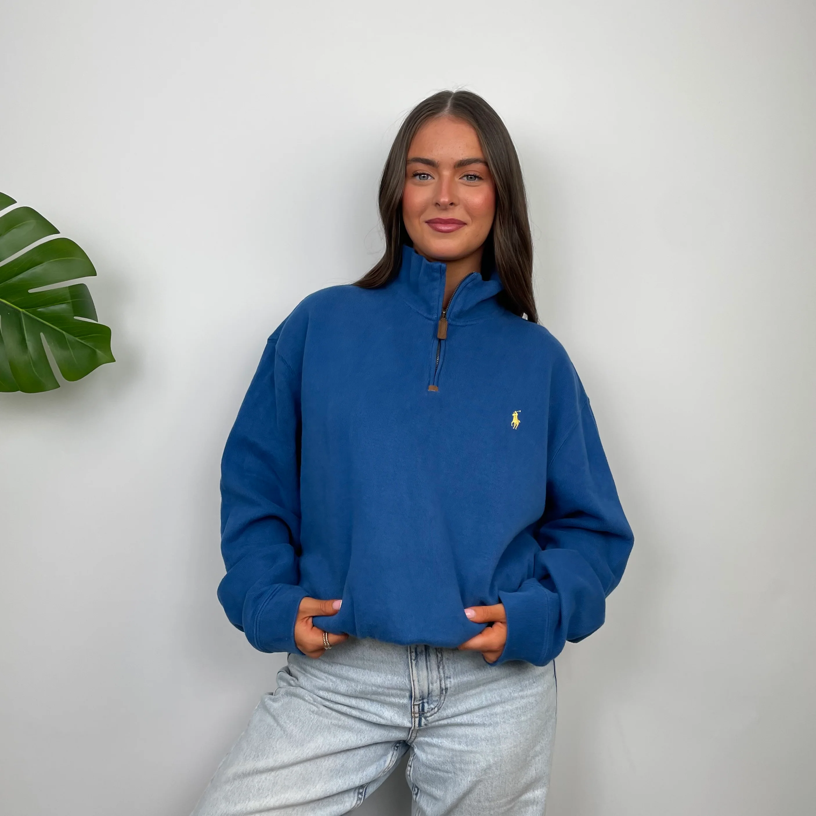 Polo Ralph Lauren RARE Blue Embroidered Logo Quarter Zip Sweatshirt (XL) - Image 4