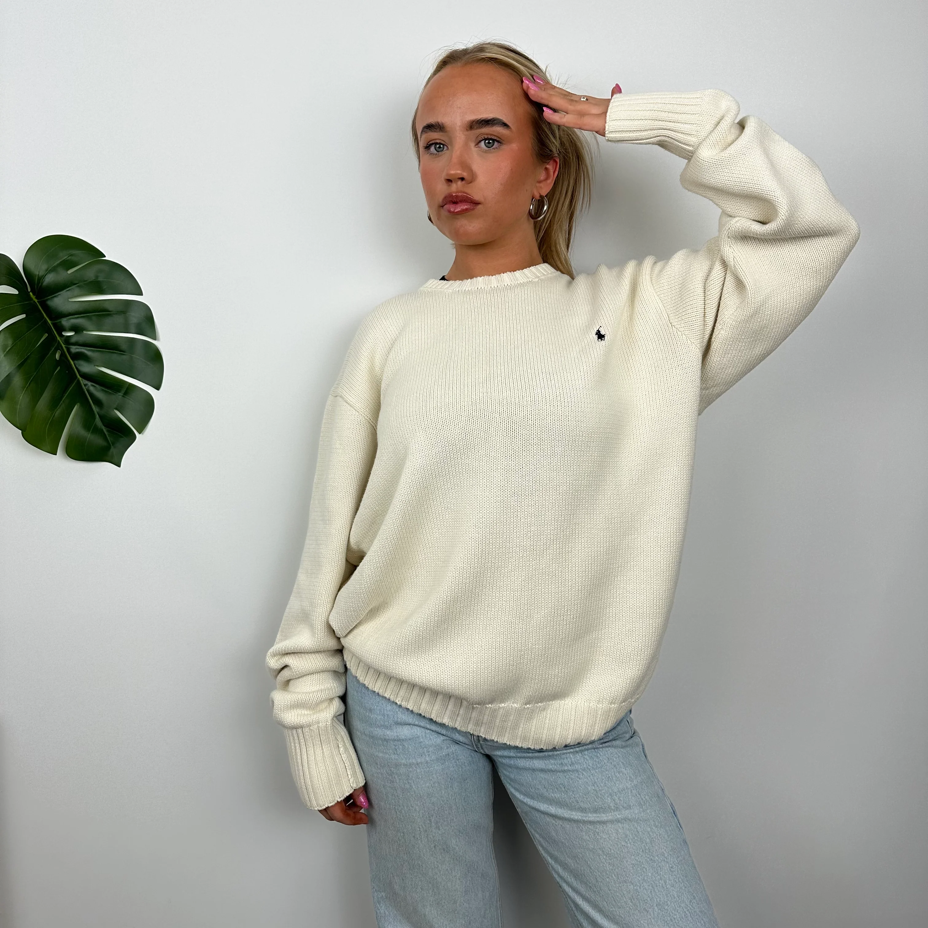 Polo Ralph Lauren RARE Cream Embroidered Logo Knitted Sweater (L) - Image 2