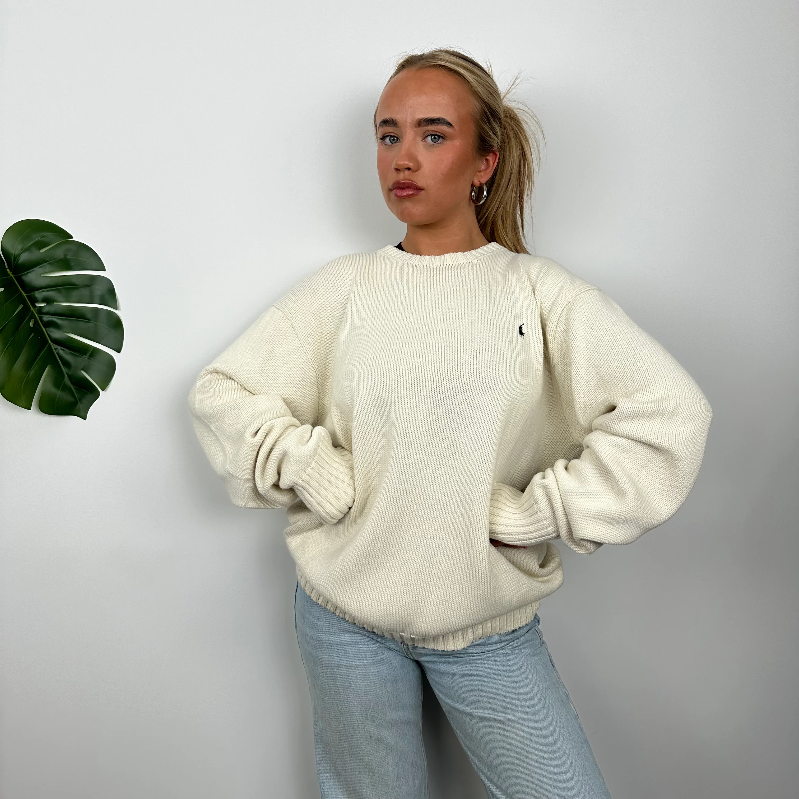 Polo Ralph Lauren RARE Cream Embroidered Logo Knitted Sweater (L) - Image 3