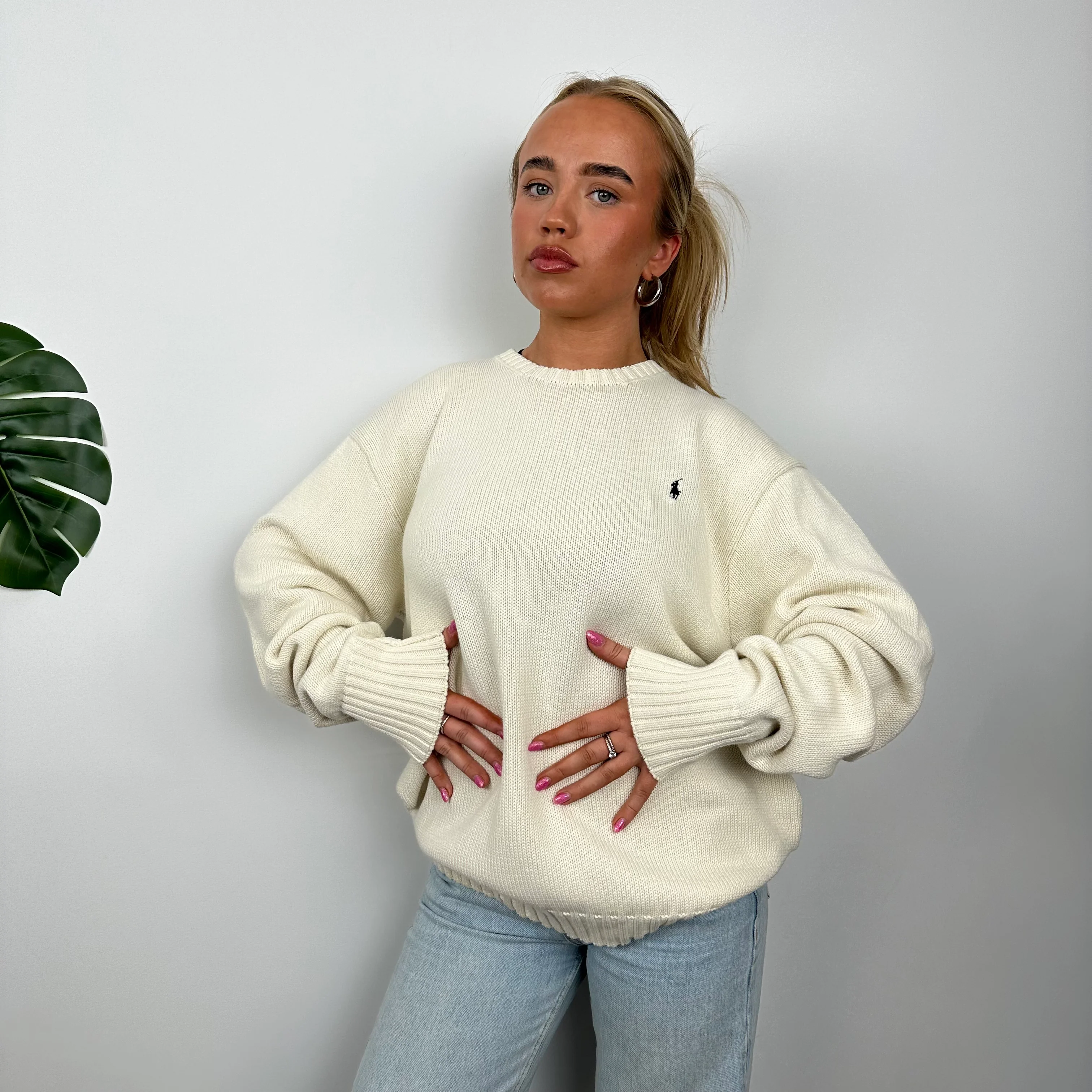 Polo Ralph Lauren RARE Cream Embroidered Logo Knitted Sweater (L) - Image 4