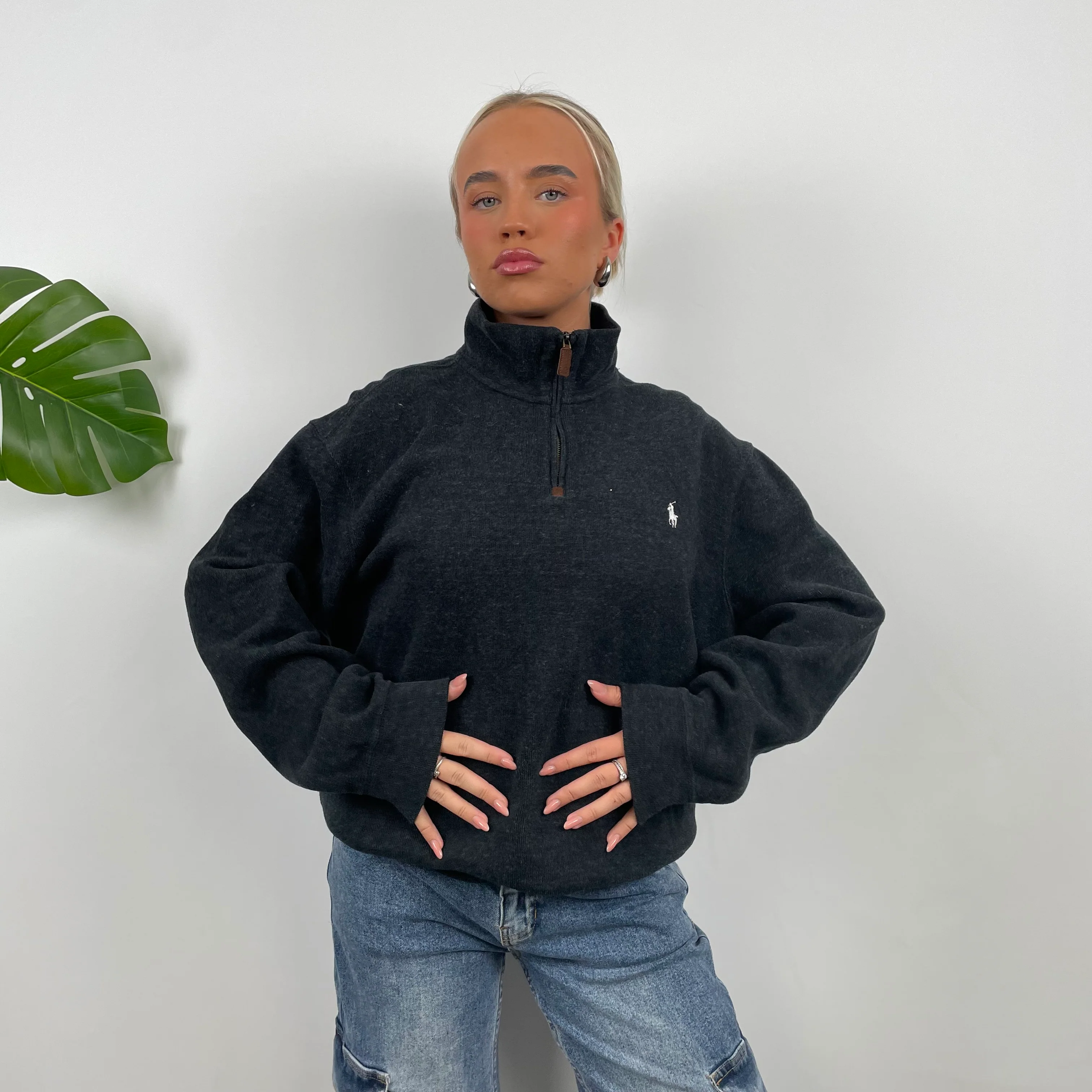 Polo Ralph Lauren RARE Grey Embroidered Logo Quarter Zip Sweatshirt (XL) - Image 4