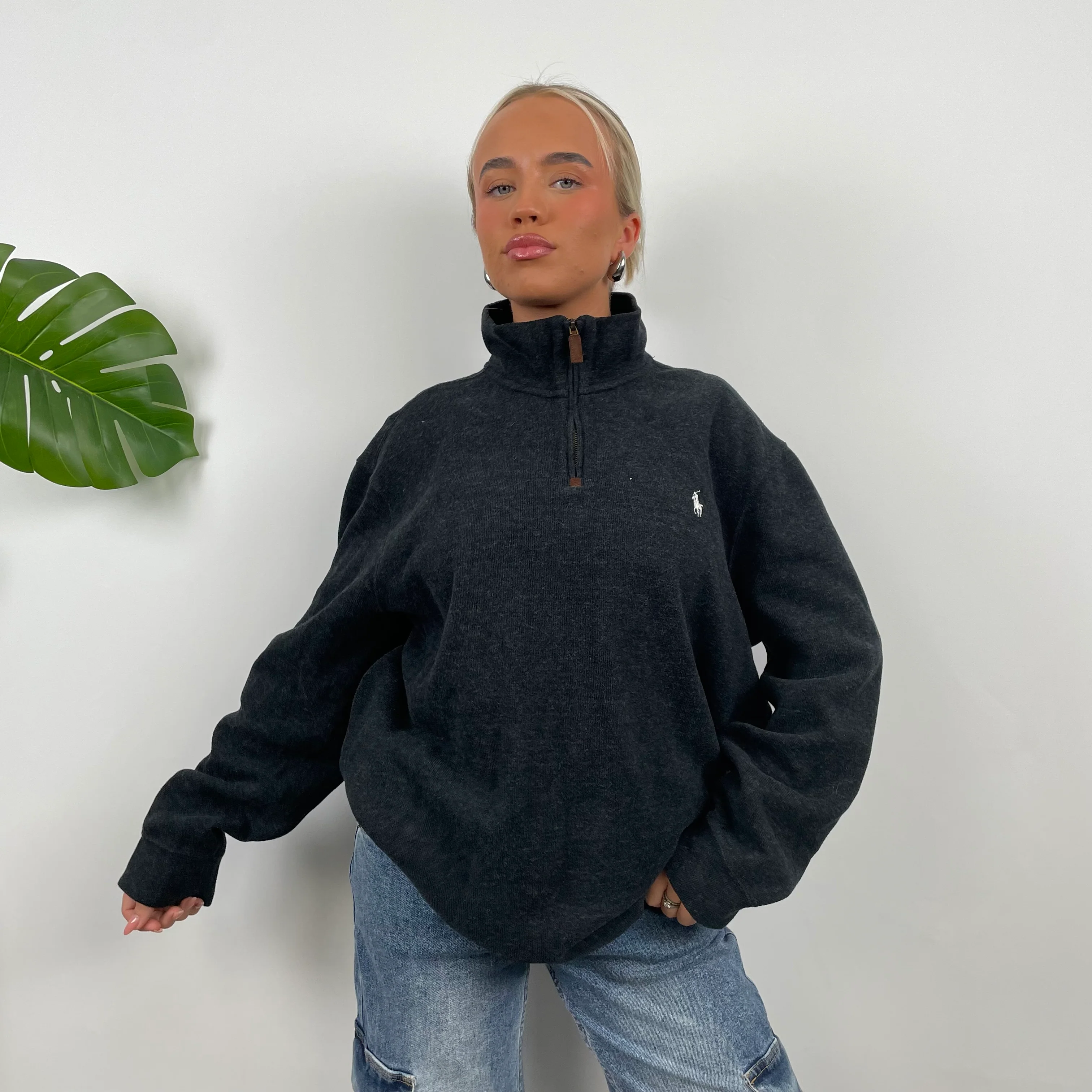 Polo Ralph Lauren RARE Grey Embroidered Logo Quarter Zip Sweatshirt (XL) - Image 5