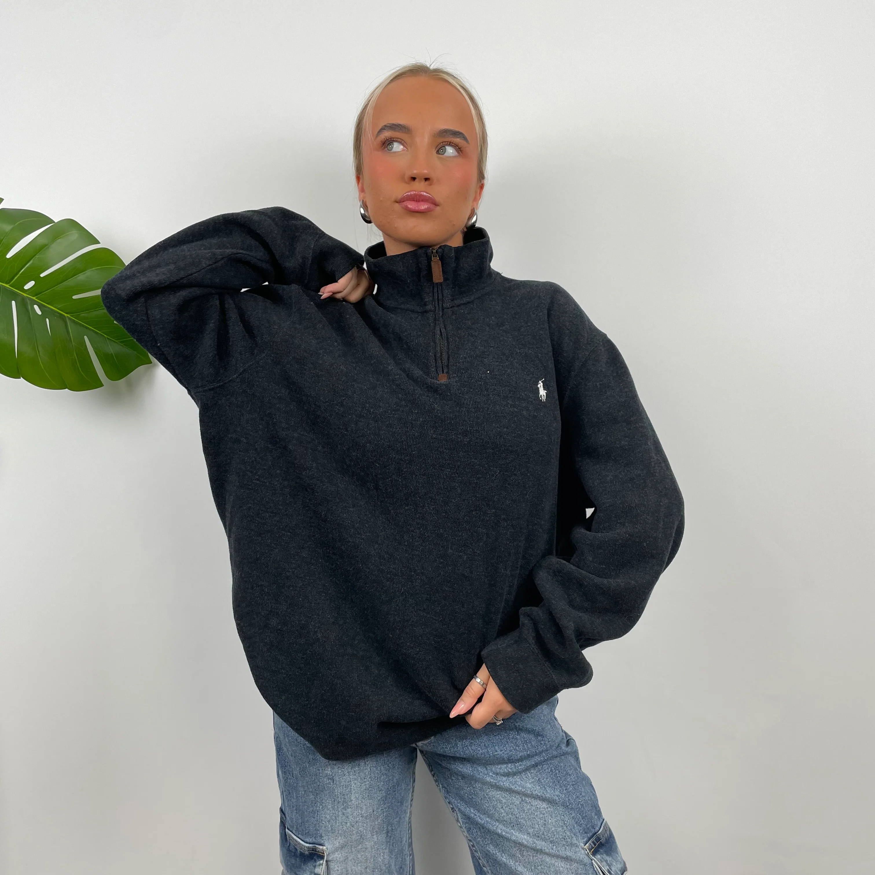 Polo Ralph Lauren RARE Grey Embroidered Logo Quarter Zip Sweatshirt (XL) - Image 7