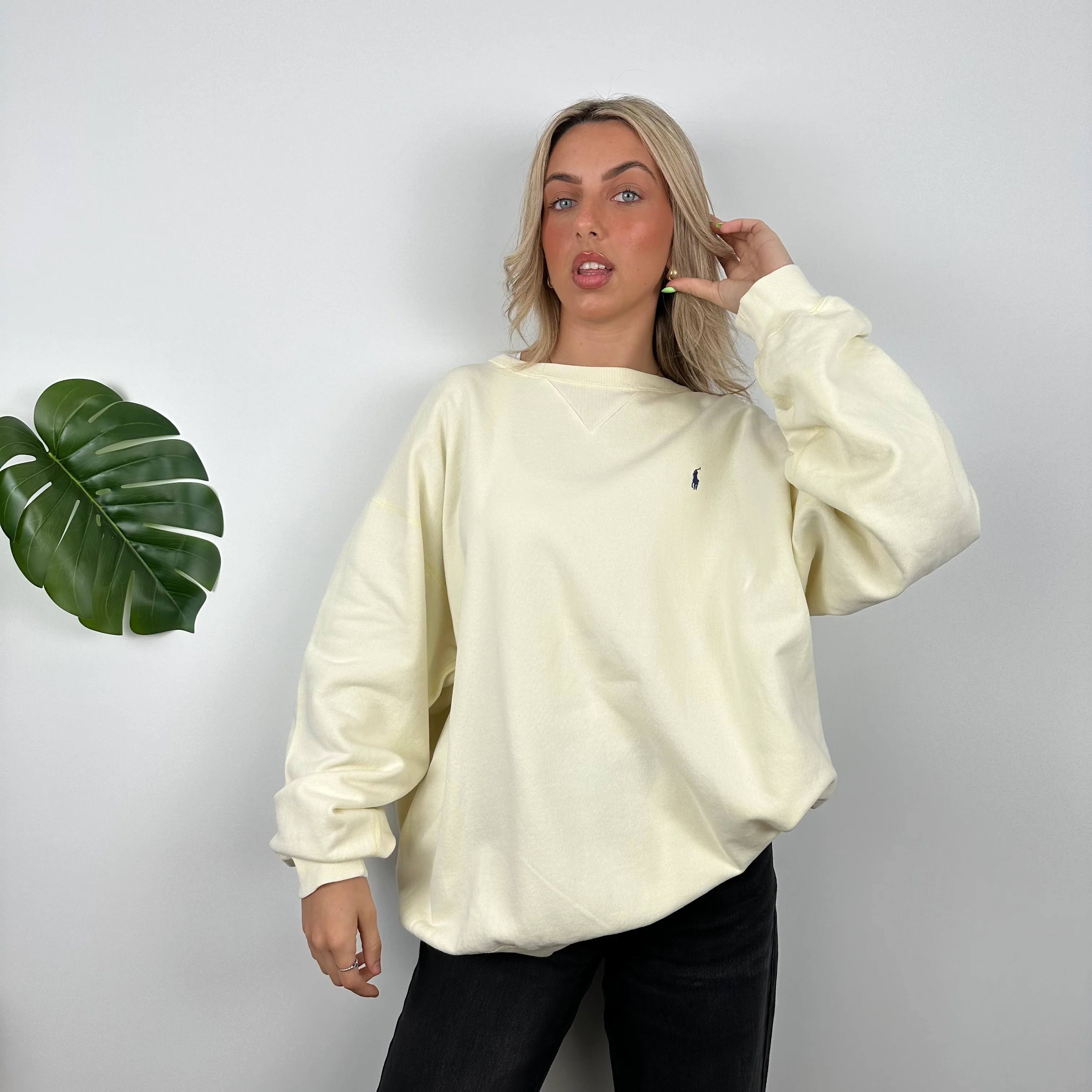 Polo Ralph Lauren RARE Cream Embroidered Logo Sweatshirt (XL) - Image 2