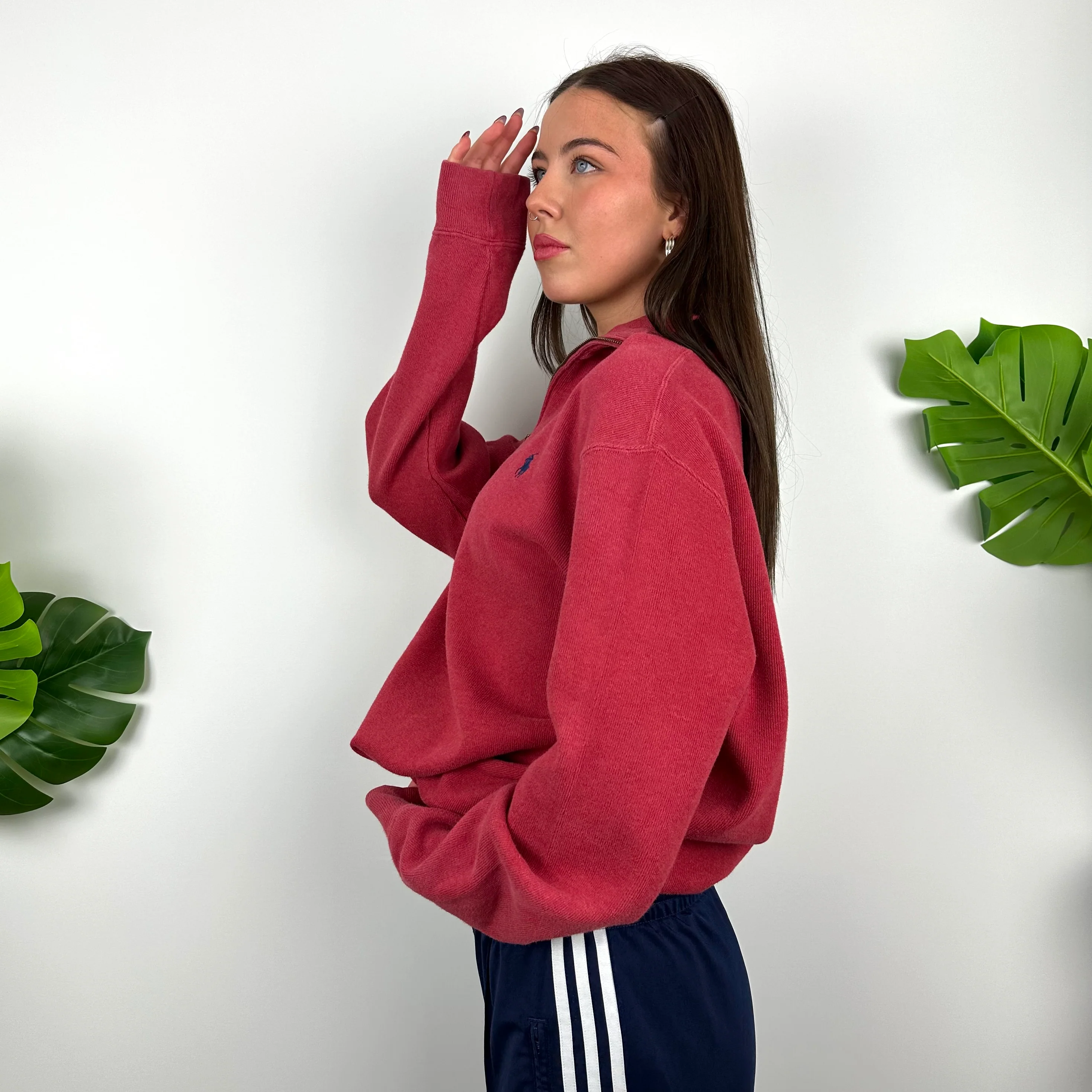 Polo Ralph Lauren Red Embroidered Logo Quarter Zip Sweatshirt (L) - Image 4