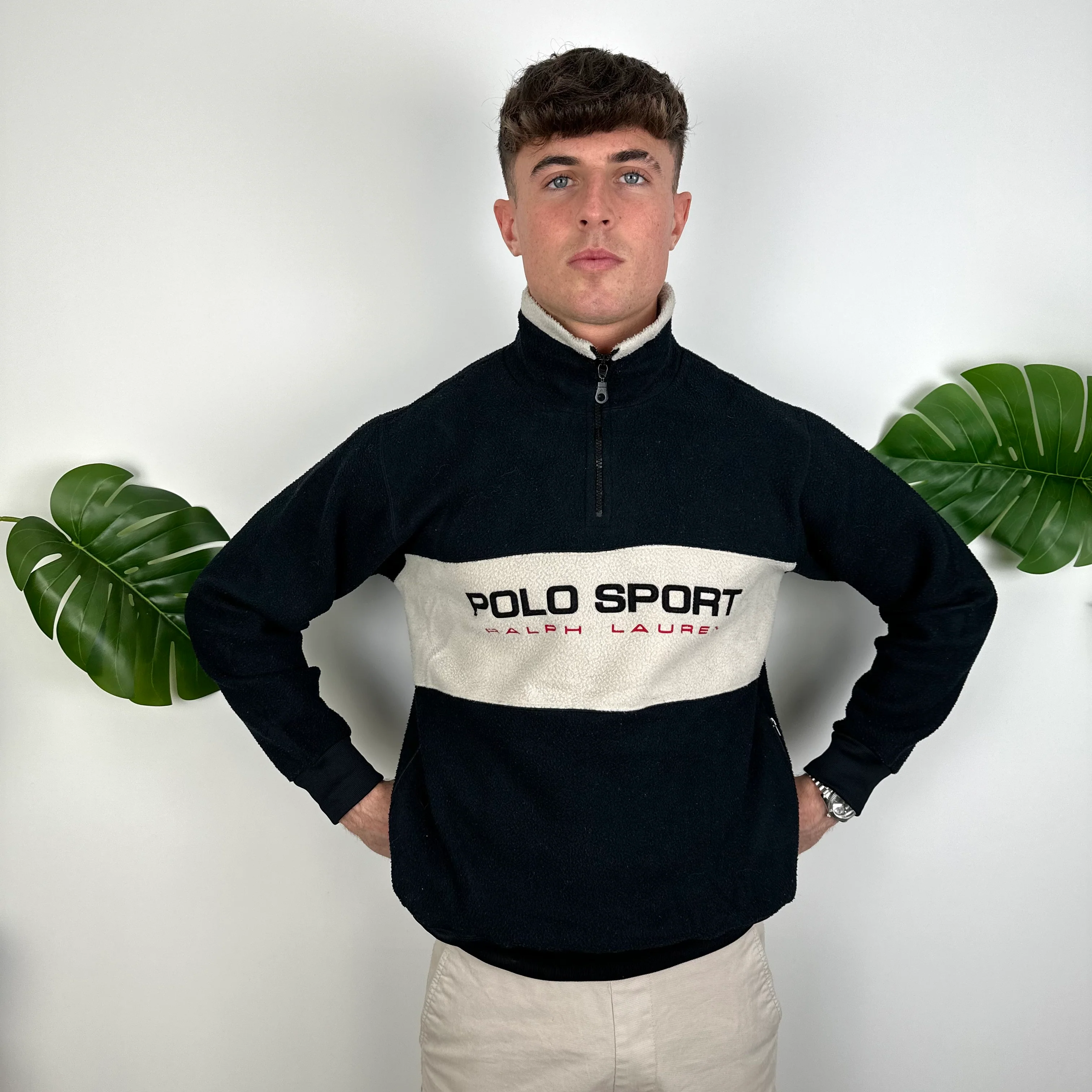 Polo Ralph Lauren Sport Black Embroidered Spell Out Teddy Bear Fleece Quarter Zip Sweatshirt (S) - Image 4