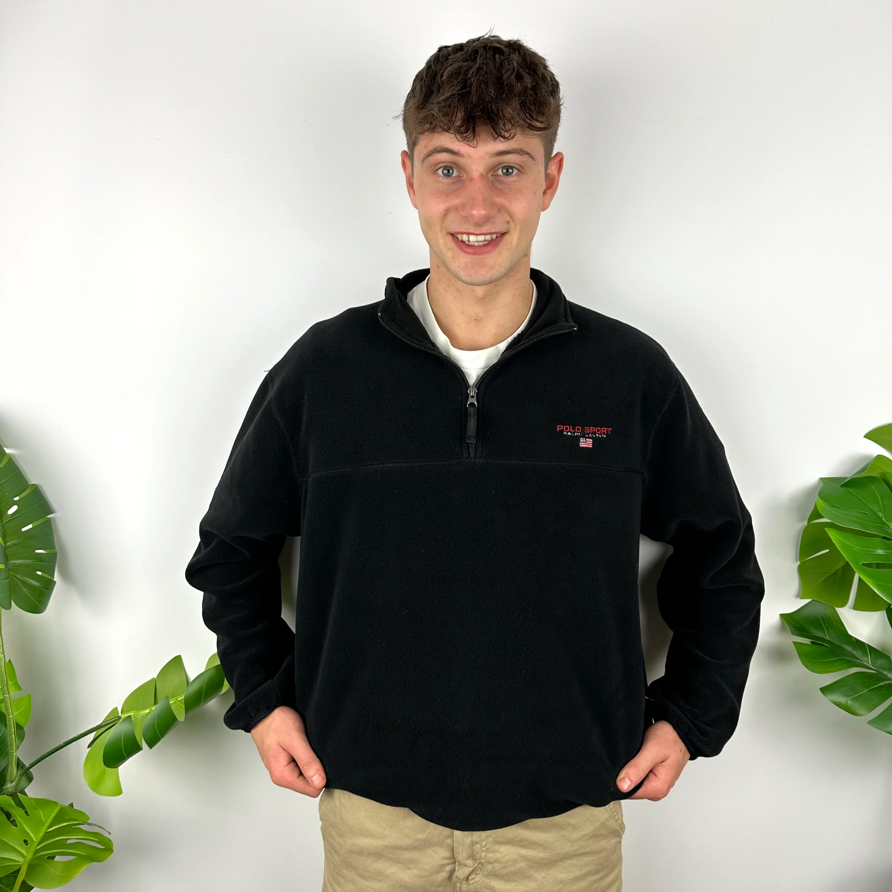 Polo Ralph Lauren Sport Black Embroidered Spell Out Teddy Bear Fleece Quarter Zip Sweatshirt (XL) - Image 3