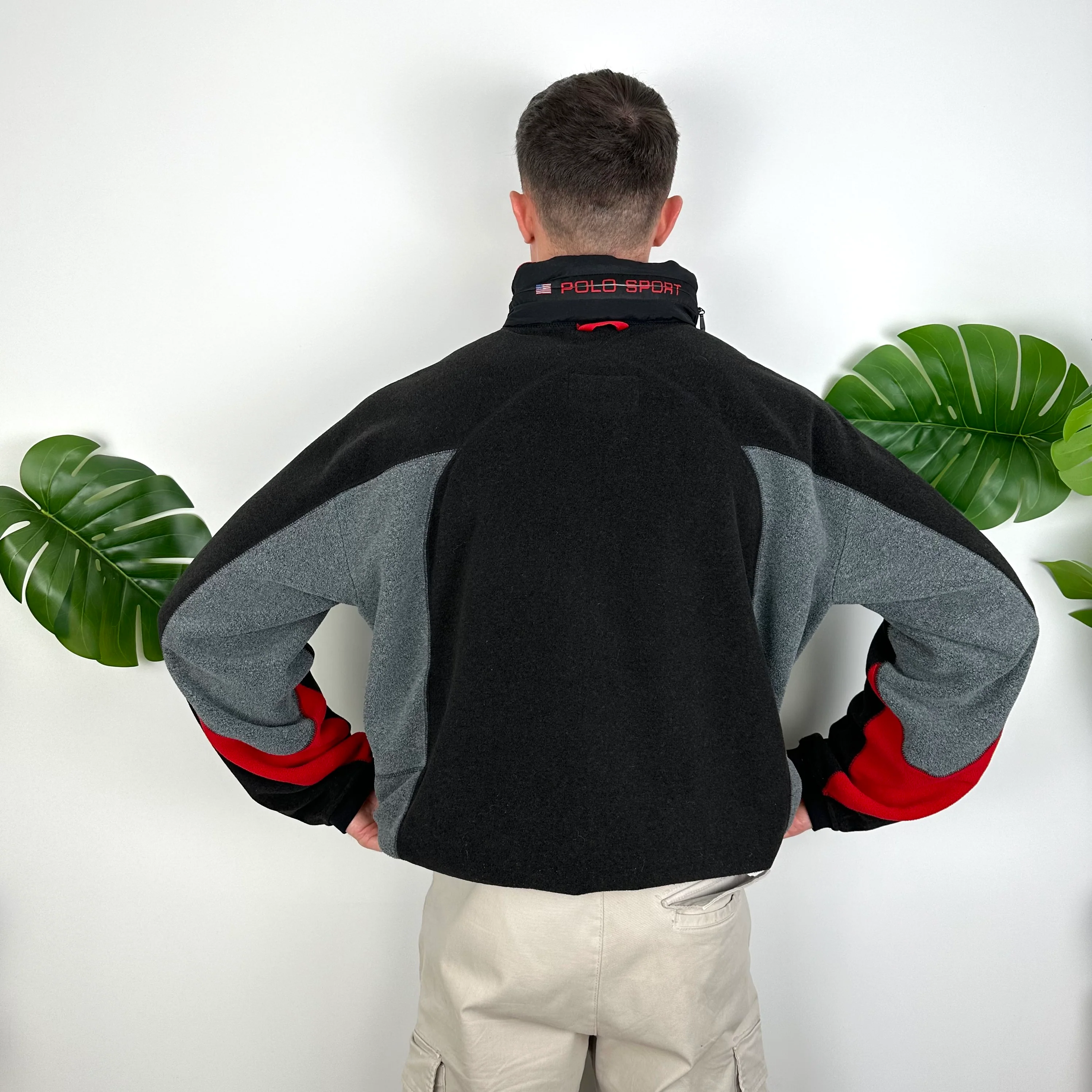 Polo Ralph Lauren Sport Grey & Black Embroidered Spell Out Teddy Bear Fleece Zip Up Jacket (XL) - Image 4