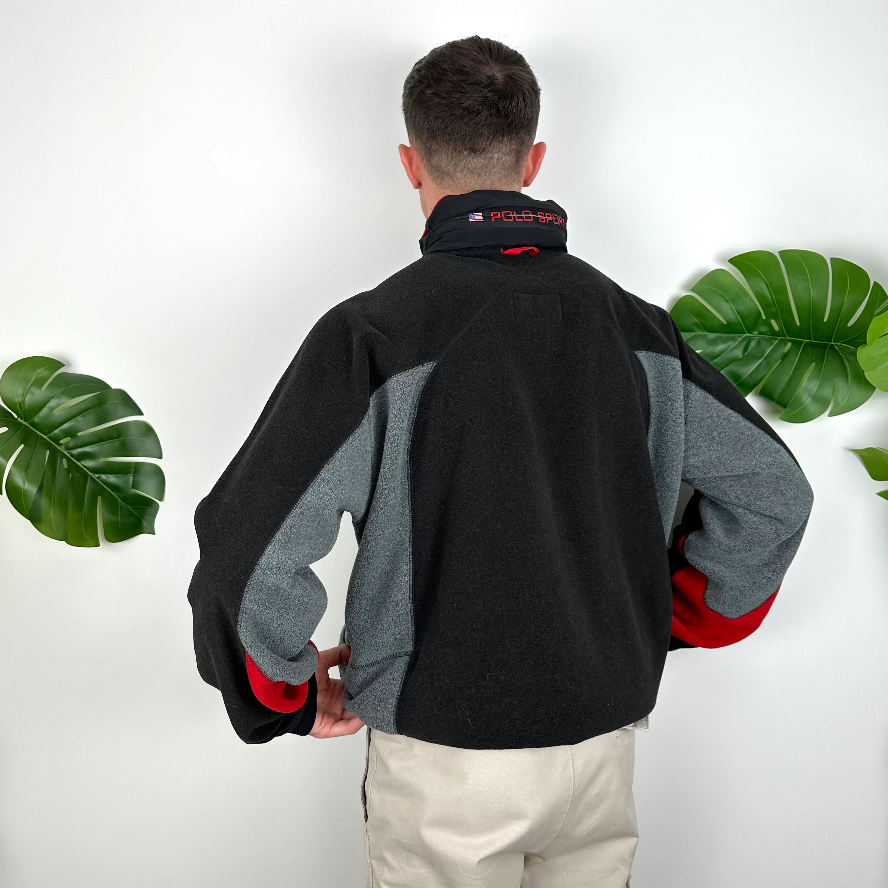 Polo Ralph Lauren Sport Grey & Black Embroidered Spell Out Teddy Bear Fleece Zip Up Jacket (XL) - Image 6