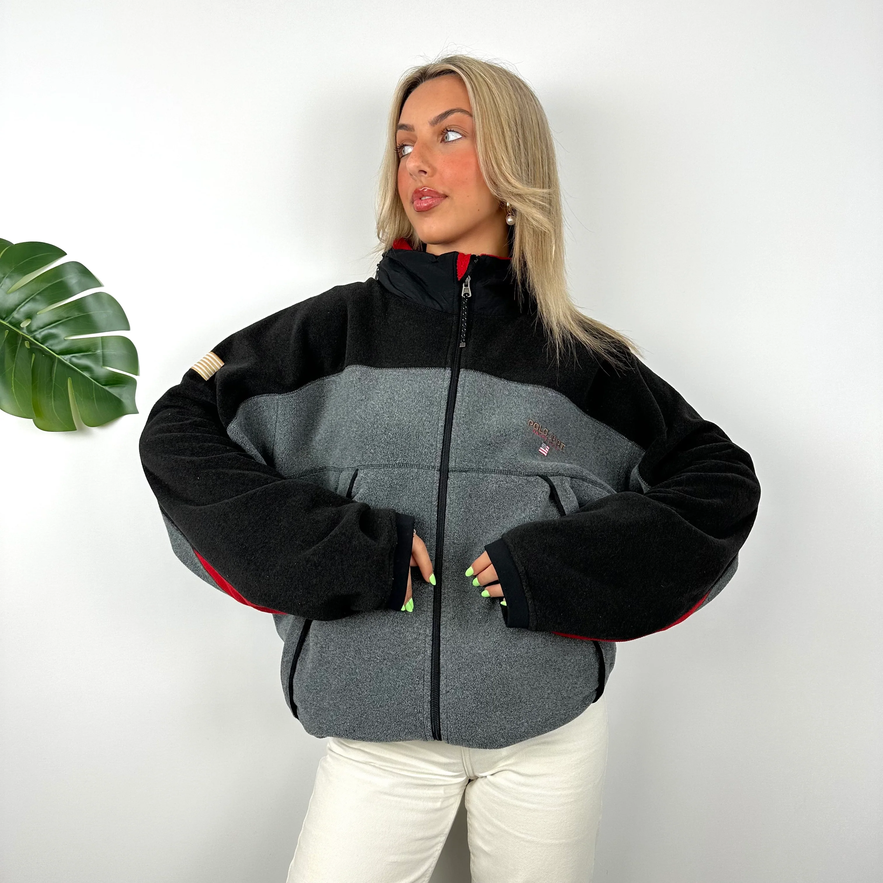 Polo Ralph Lauren Sport Grey & Black Embroidered Spell Out Teddy Bear Fleece Zip Up Jacket (XL) - Image 4