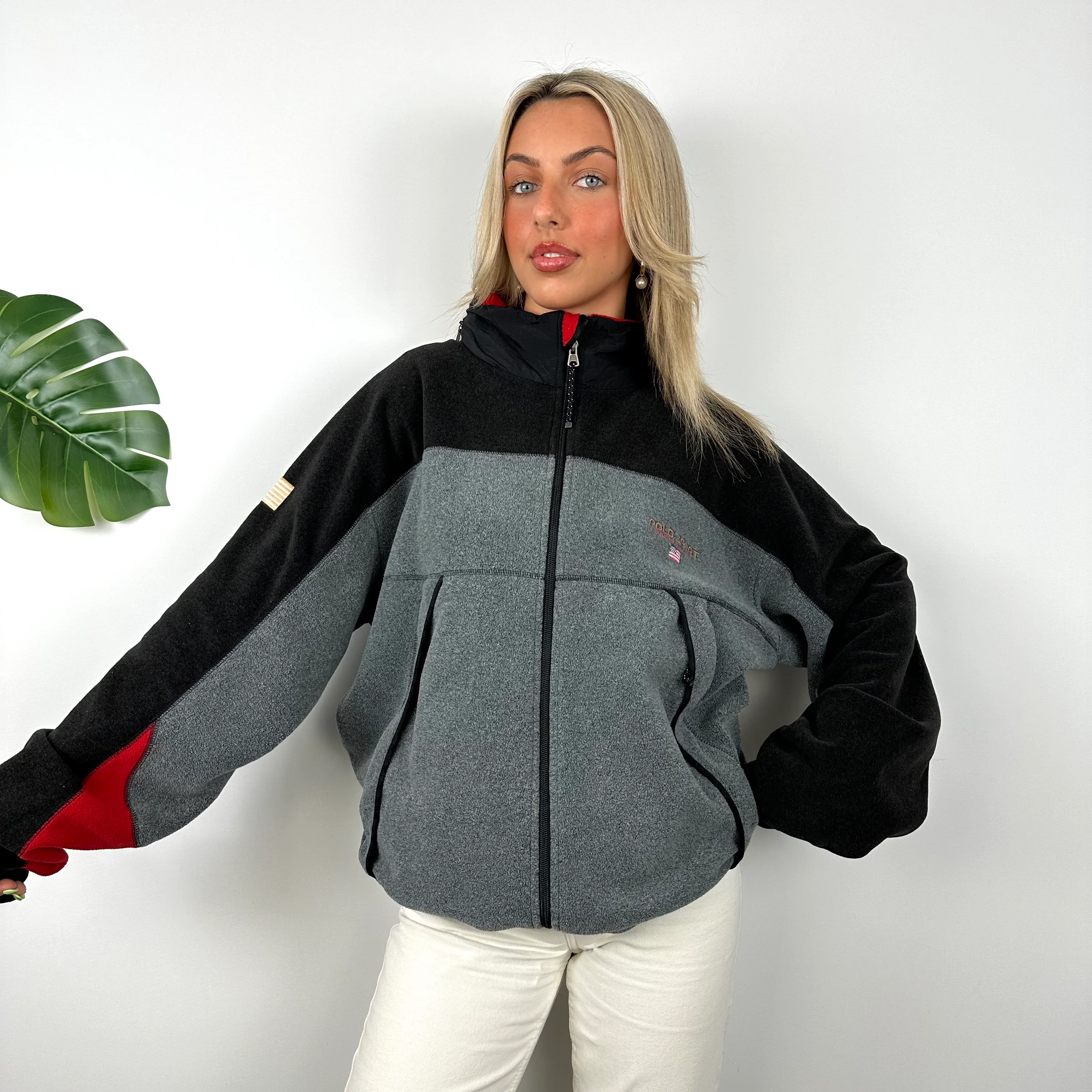 Polo Ralph Lauren Sport Grey & Black Embroidered Spell Out Teddy Bear Fleece Zip Up Jacket (XL) - Image 5