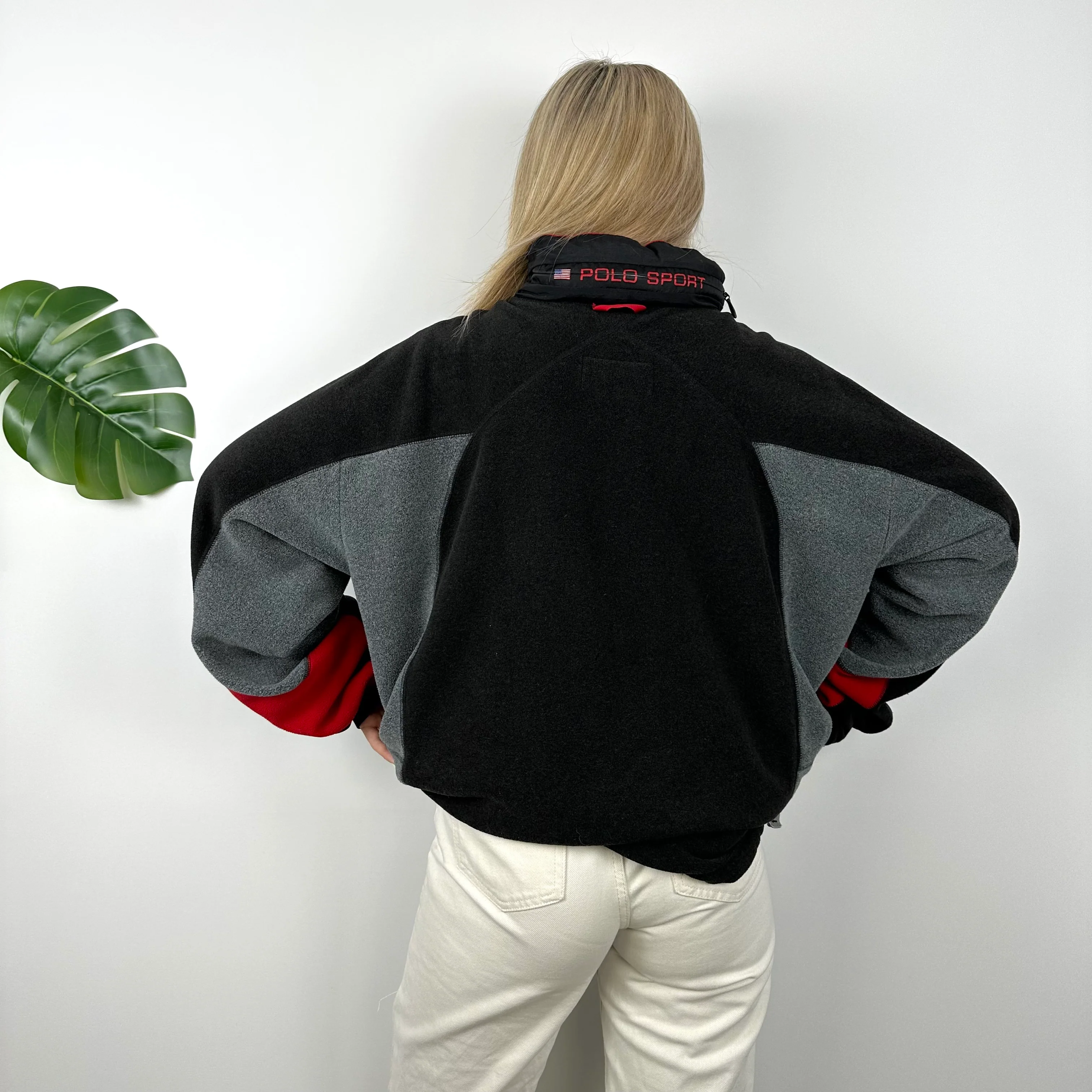 Polo Ralph Lauren Sport Grey & Black Embroidered Spell Out Teddy Bear Fleece Zip Up Jacket (XL) - Image 6