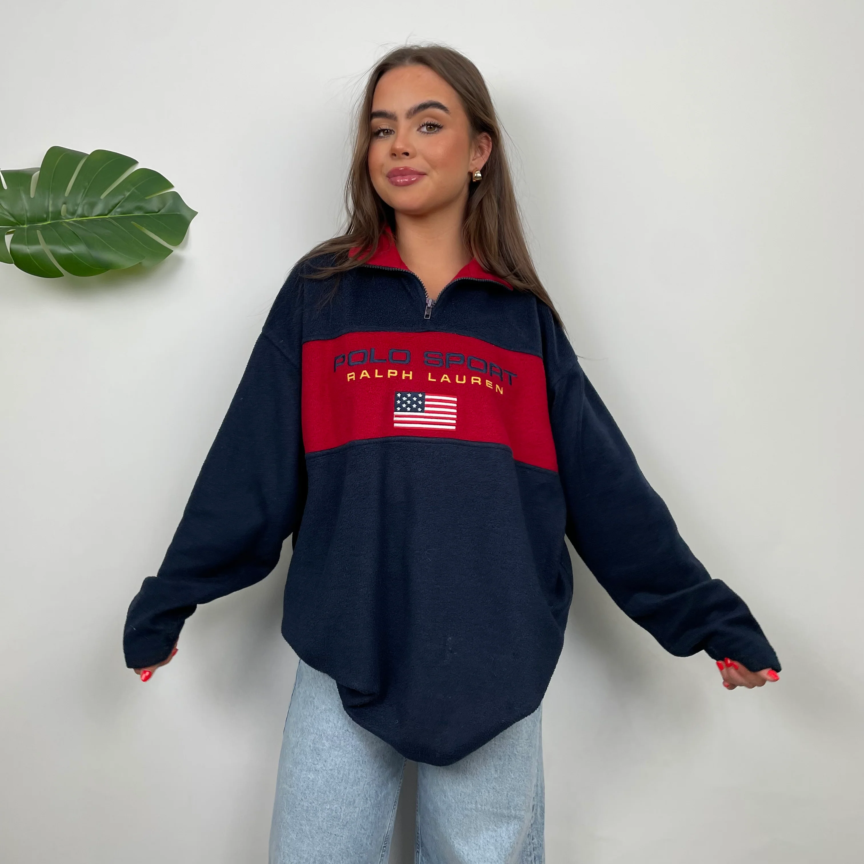 Polo Ralph Lauren Sport Navy Embroidered Spell Out Teddy Bear Fleece Quarter Zip Sweatshirt (L) - Image 6