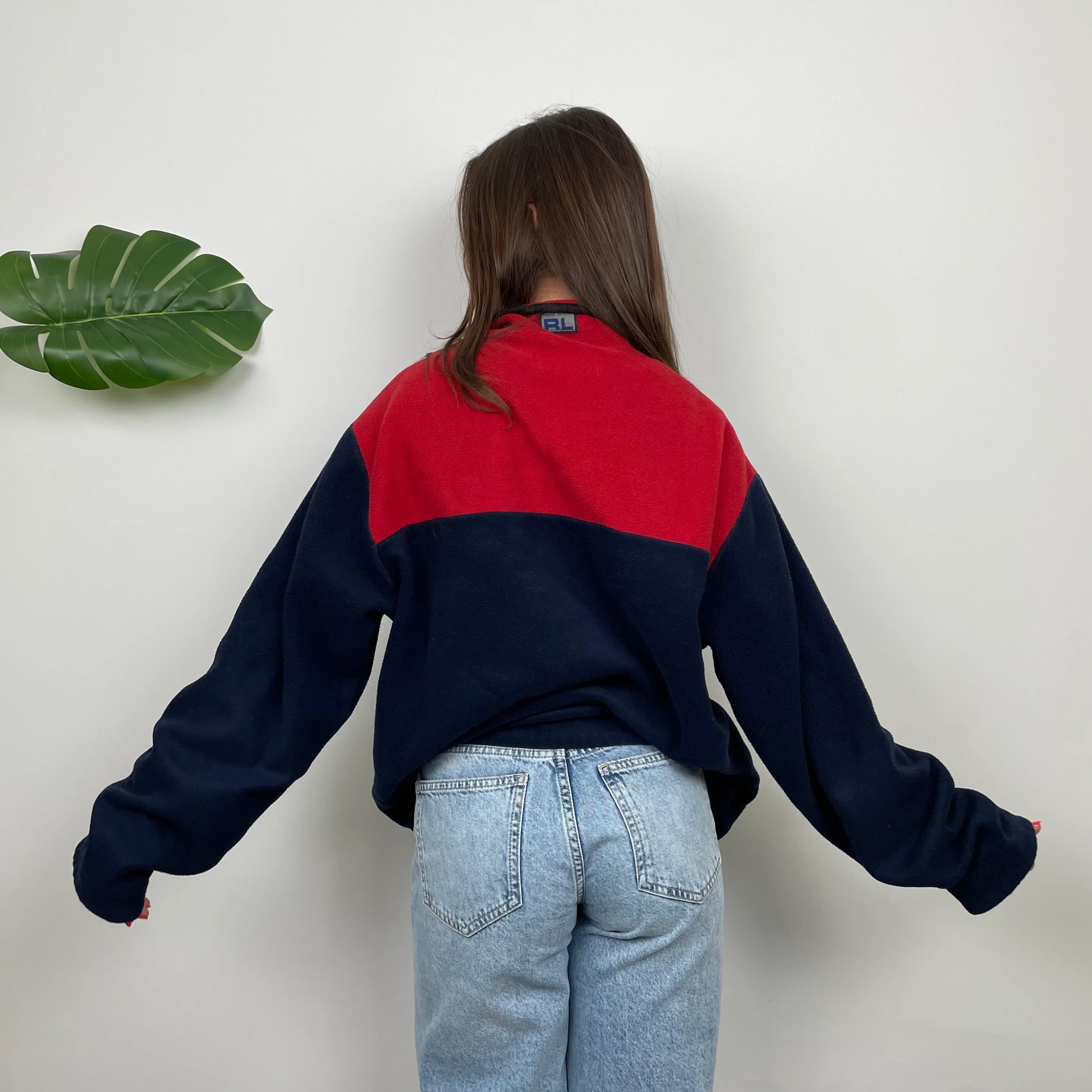 Polo Ralph Lauren Sport Navy Embroidered Spell Out Teddy Bear Fleece Quarter Zip Sweatshirt (M) - Image 3