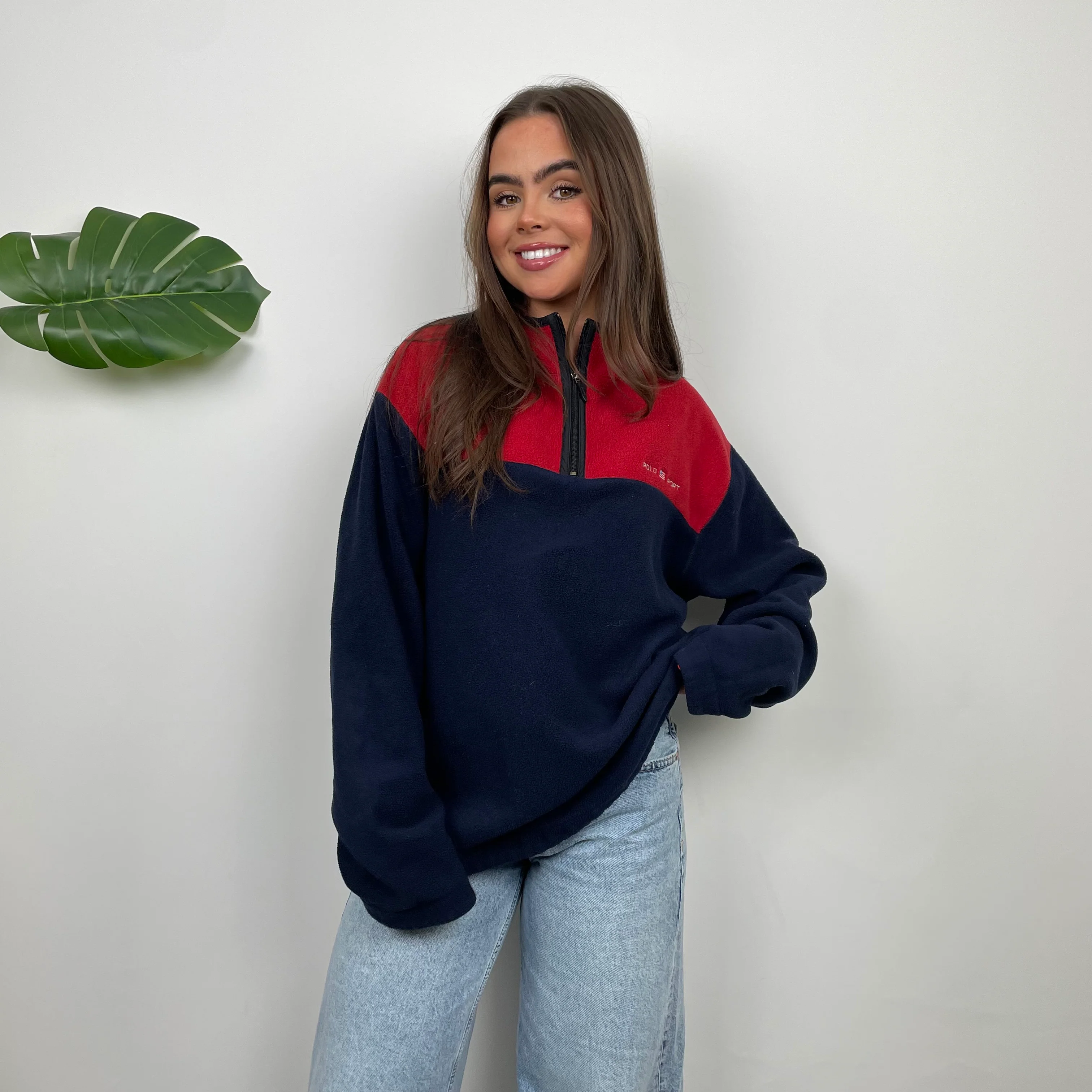 Polo Ralph Lauren Sport Navy Embroidered Spell Out Teddy Bear Fleece Quarter Zip Sweatshirt (M) - Image 4