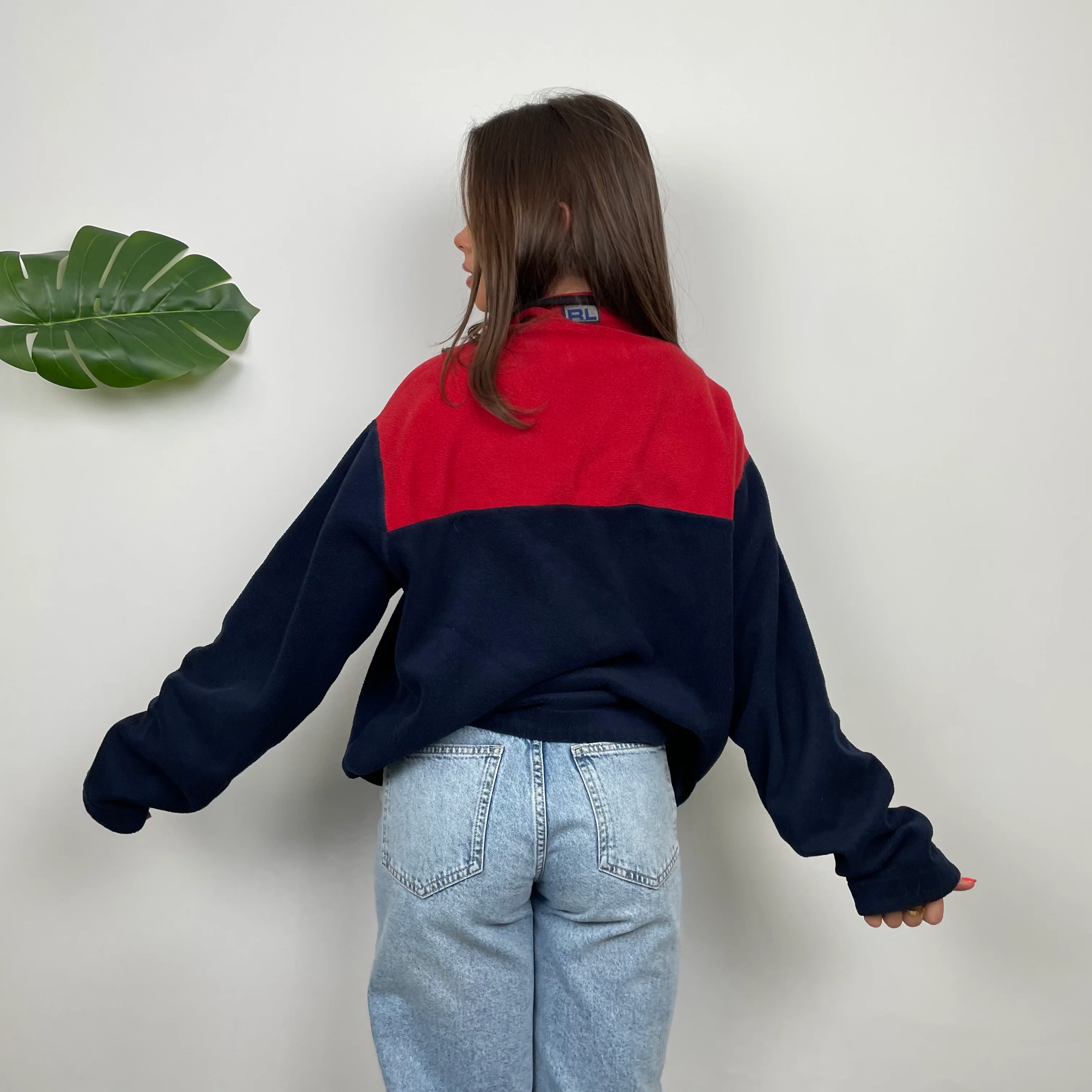 Polo Ralph Lauren Sport Navy Embroidered Spell Out Teddy Bear Fleece Quarter Zip Sweatshirt (M) - Image 6