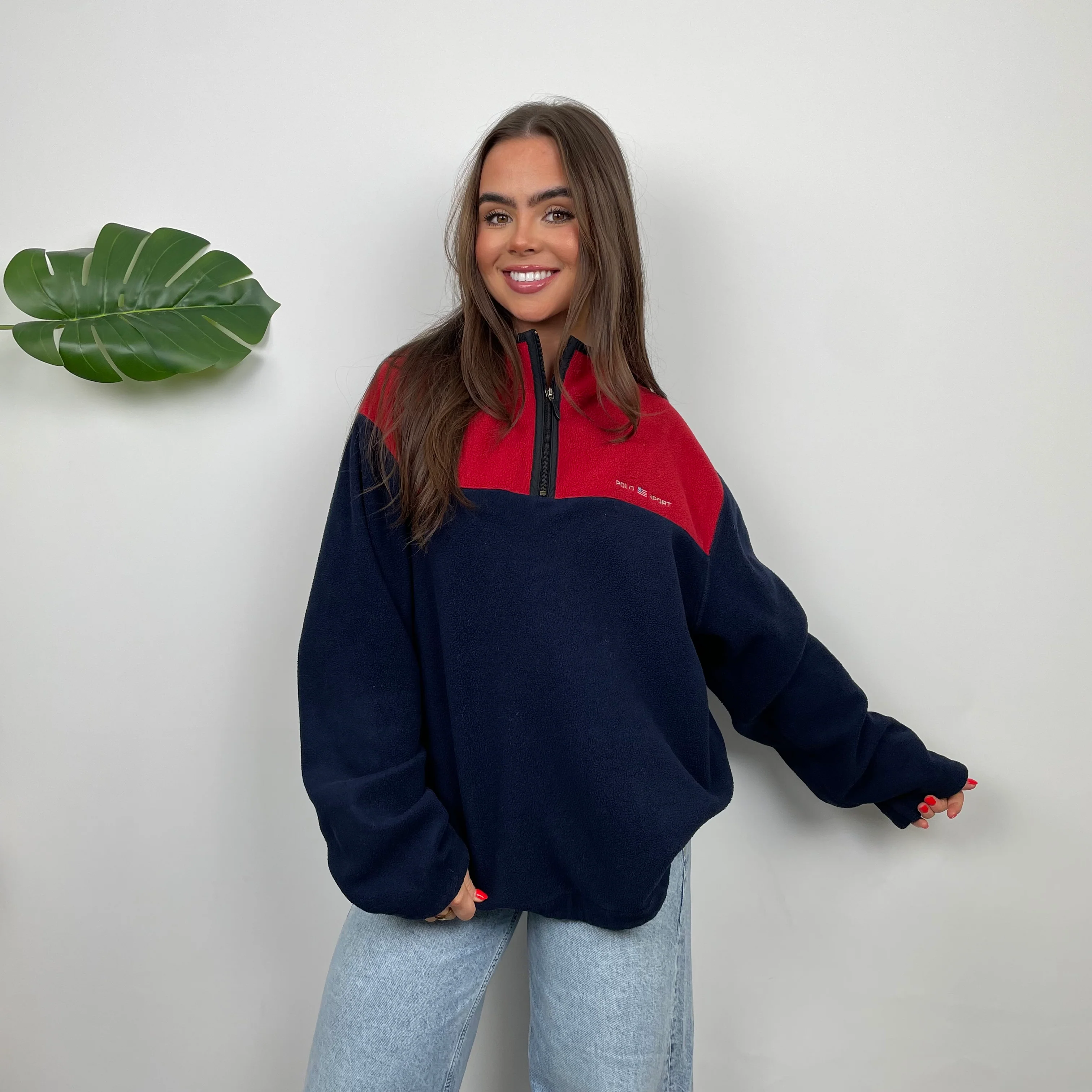 Polo Ralph Lauren Sport Navy Embroidered Spell Out Teddy Bear Fleece Quarter Zip Sweatshirt (M) - Image 8