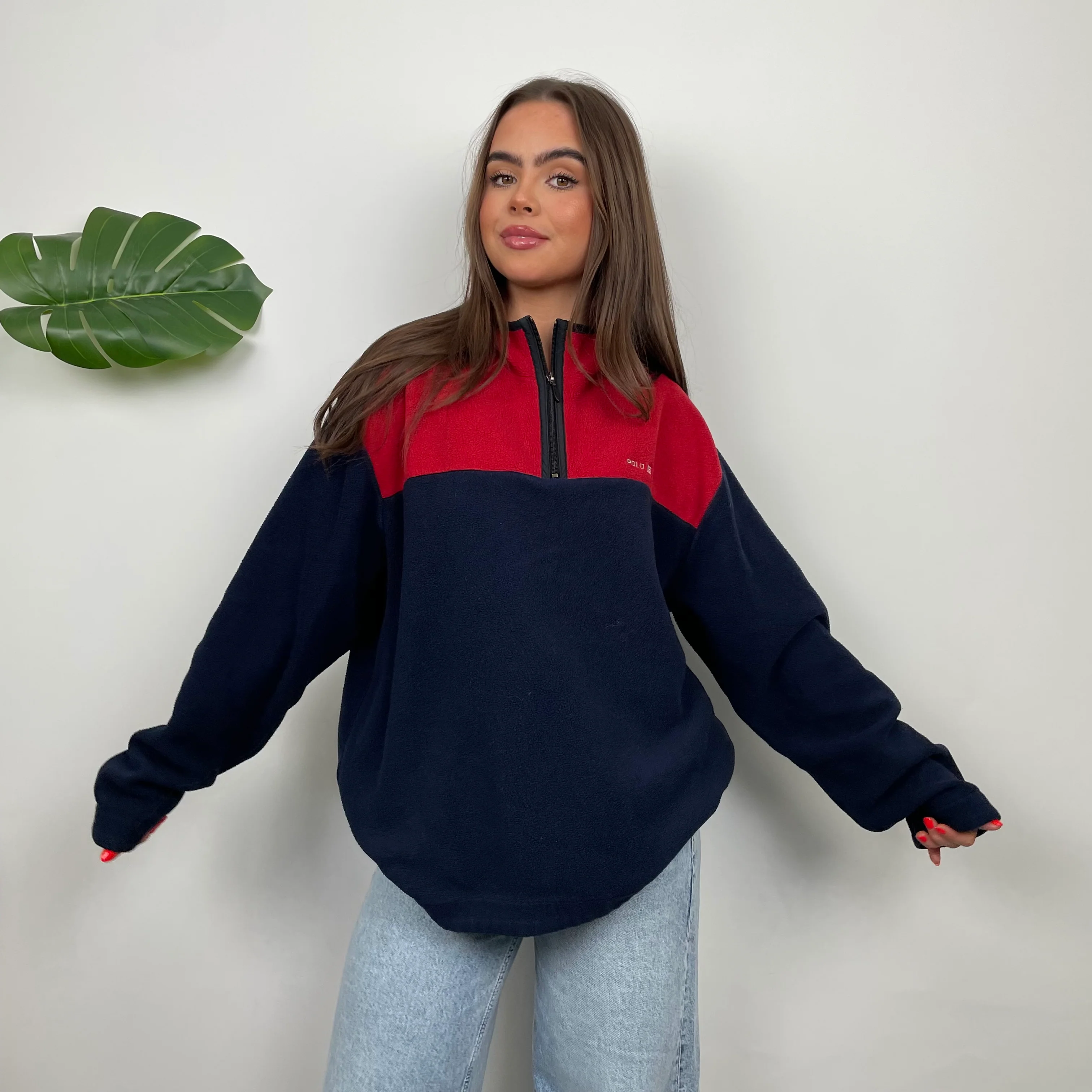 Polo Ralph Lauren Sport Navy Embroidered Spell Out Teddy Bear Fleece Quarter Zip Sweatshirt (M) - Image 9