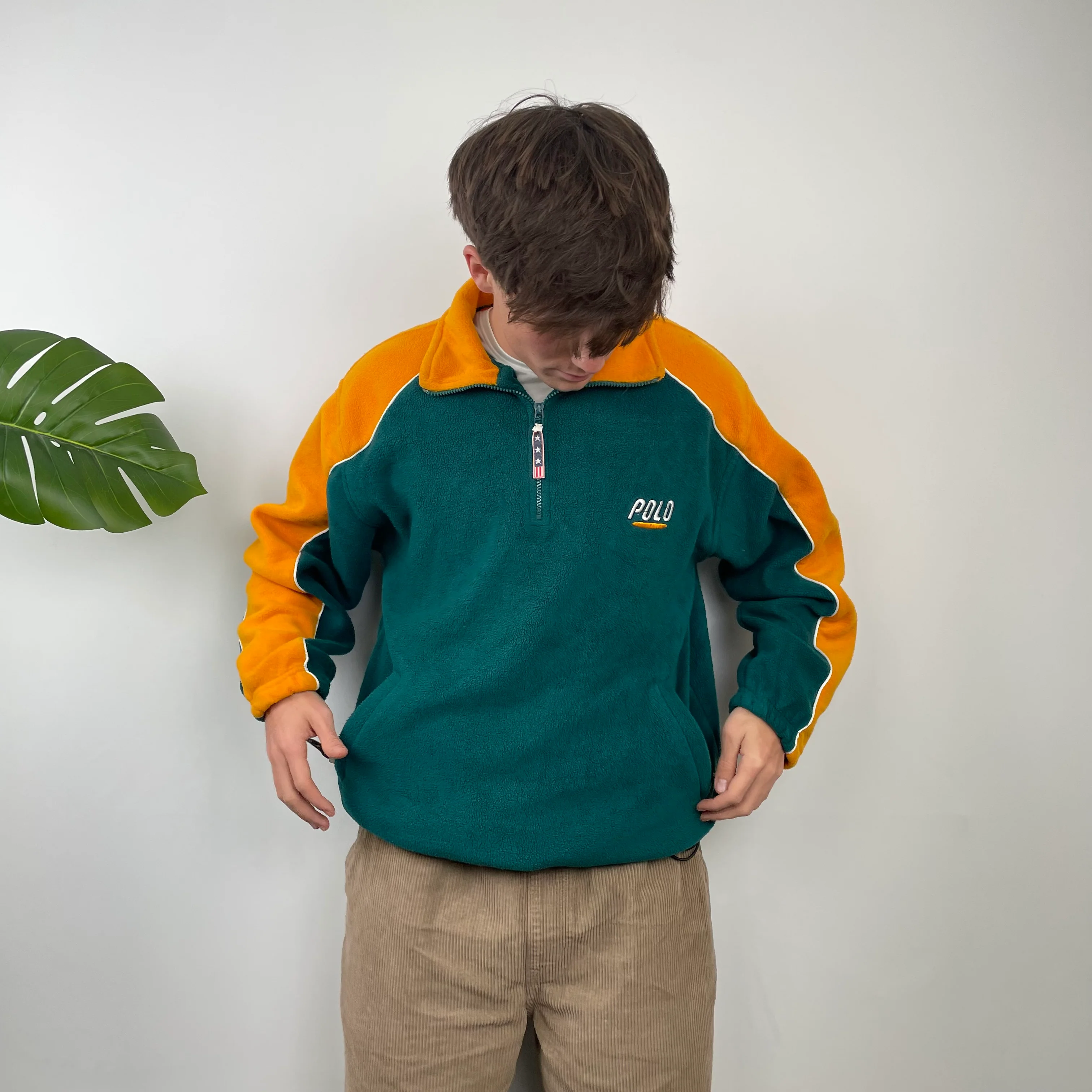 Polo Ralph Lauren Sport Turquoise Embroidered Spell Out Teddy Bear Fleece Quarter Zip Sweatshirt - Image 2