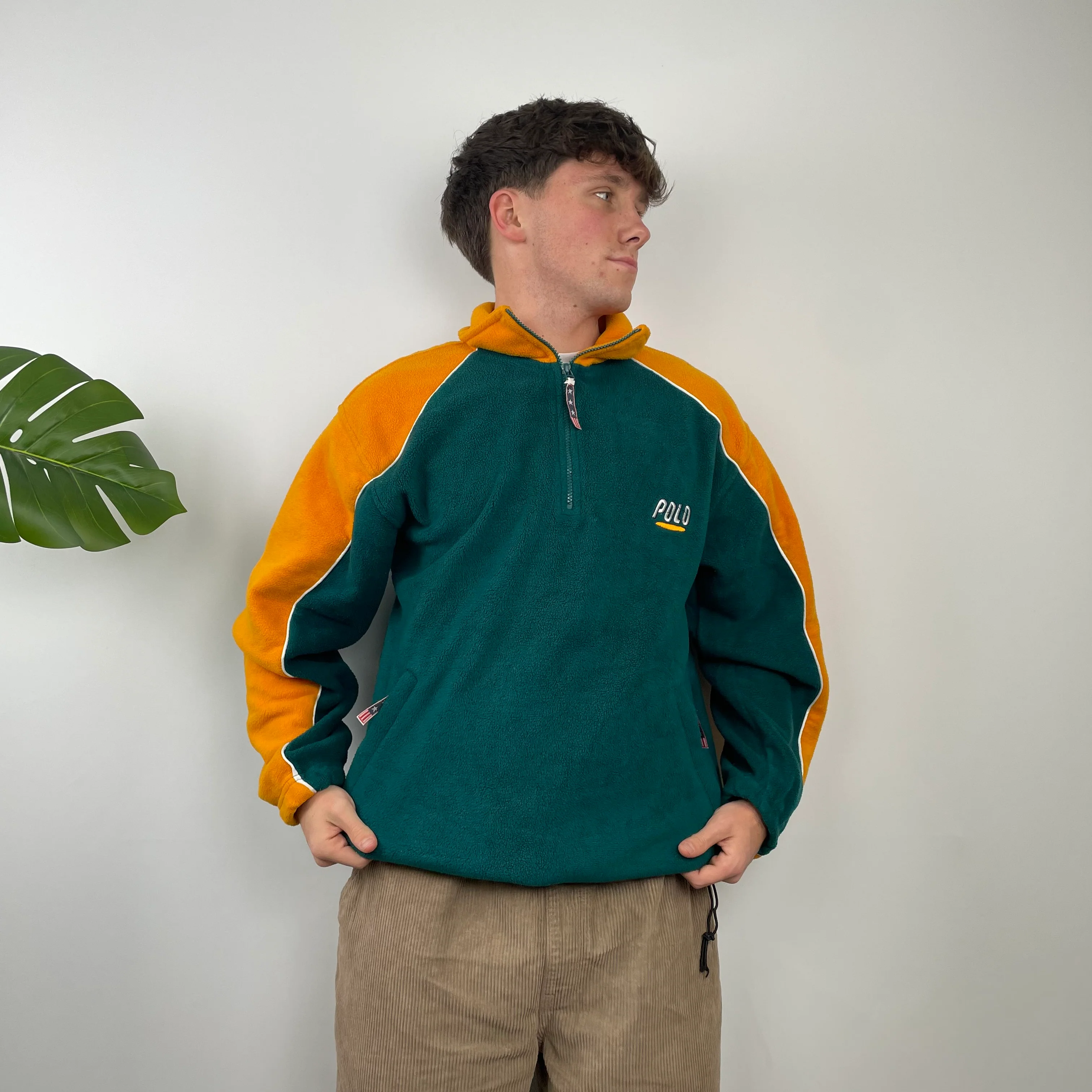 Polo Ralph Lauren Sport Turquoise Embroidered Spell Out Teddy Bear Fleece Quarter Zip Sweatshirt - Image 5