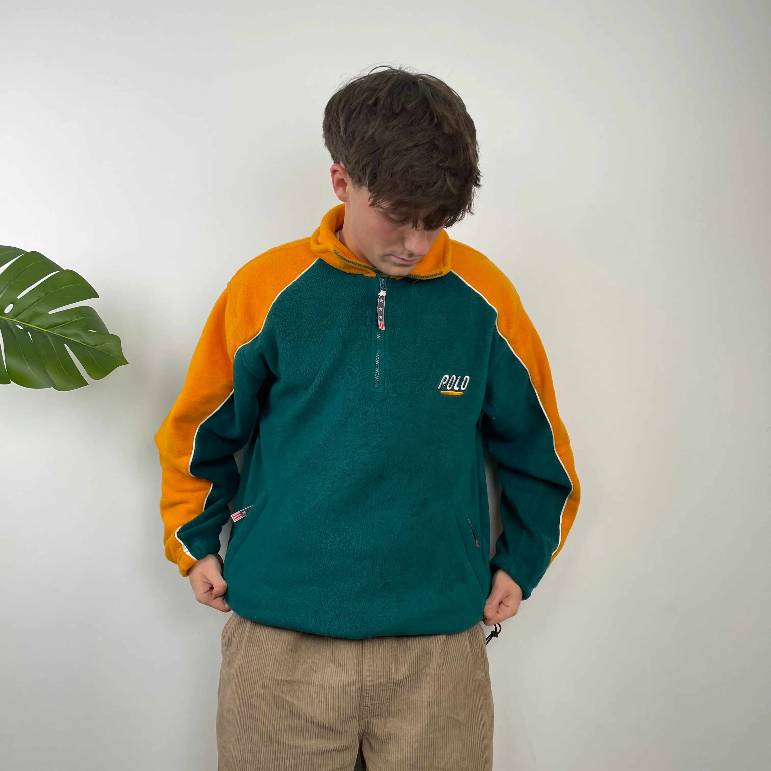 Polo Ralph Lauren Sport Turquoise Embroidered Spell Out Teddy Bear Fleece Quarter Zip Sweatshirt - Image 6